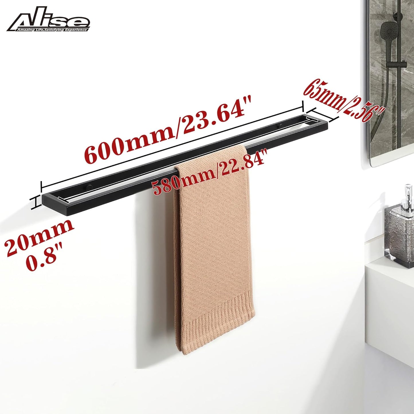 Alise Bath Towel Bars,24 Inch Towel Holder Towel Racks for Bathroom and Lavatory,SUS304 Stainless Steel Hand Towel Hanger Rail Wall Mount,Matte Black GJF060-B