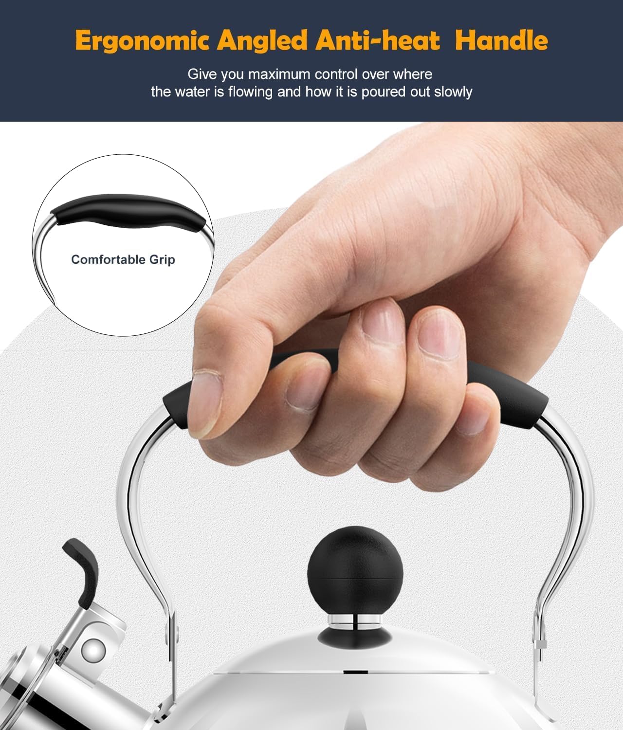 Tea Kettle, 2 Quart Stainless Steel Whistling Tea Kettle, Stovetop Whistling Teakettle Tea Pots for Stove Top with Ergonomic Folding Handle, Small Teapot, Water boiler for Tea, Coffee (Silver)