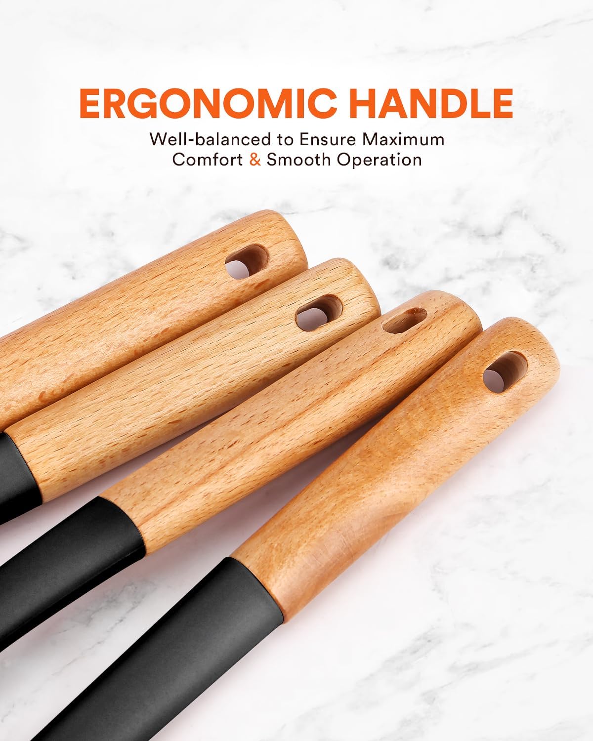 Kitchen Ladle Strainer, Large Slotted Spoon with High Heat Resistant BPA Free, Non Stick Cooking Skimmers For Draining & Frying, 13.2inch (Black)