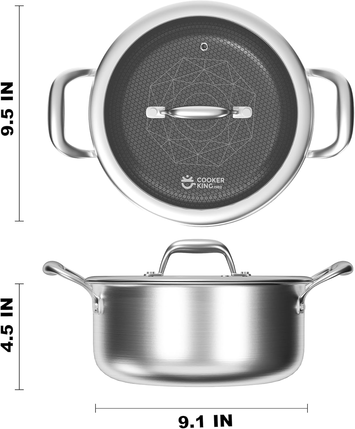 COOKER KING Stainless Steel Stockpot, 5 Quart Pot, Stock Pot with Glass Lid for Soup Pasta Vegetable, Induction Cooking Pot for All Stoves, Oven & Dishwasher Safe