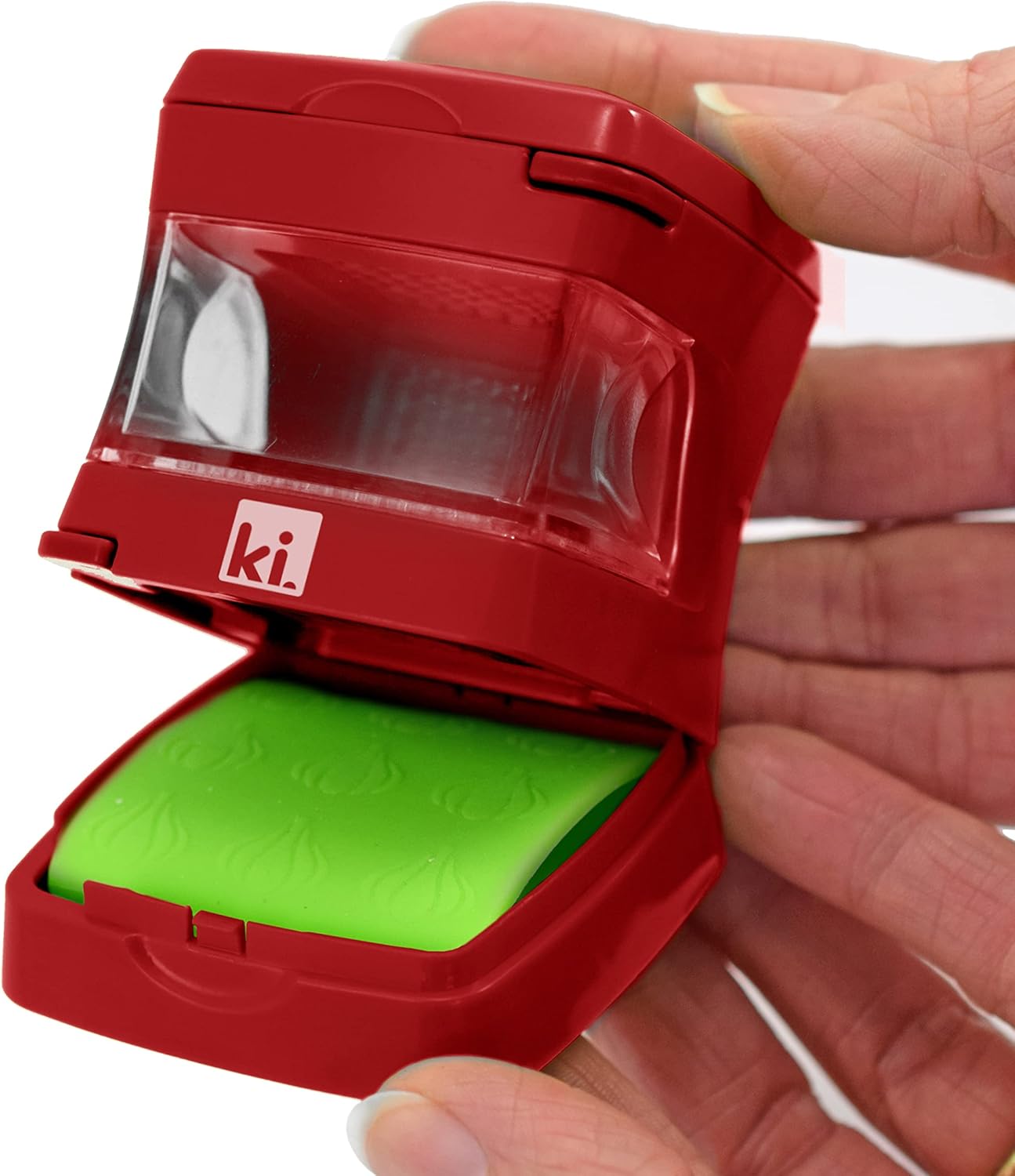 Garlic-A-Peel Garlic Press, Crusher, Cutter, Mincer, and Storage Container - Includes Silicone Garlic Peeler - Easy to Clean - Stainless Steel Blades – (Red), standard