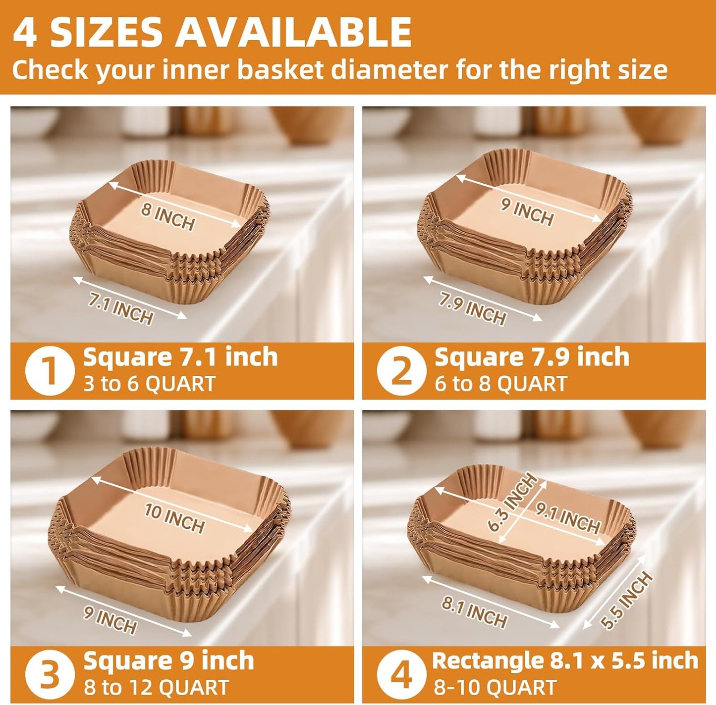 7.1 inch Air Fryer Paper Liners for Instant Pot Vortex Plus 4QT, 200pcs 3-6 Qt Thickened Square Disposable Parchment Liner Compatible with Ninja AF141/Chefman/Cosori Airfryer