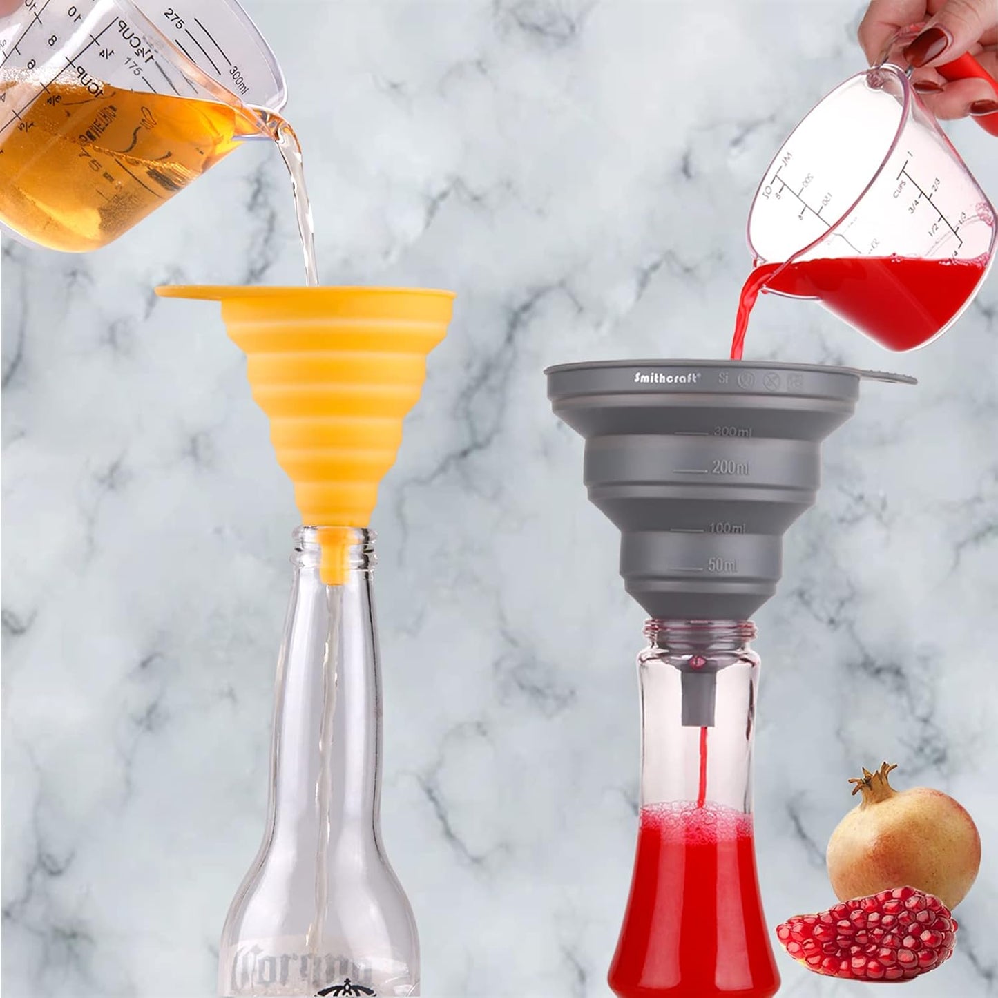 Smithcraft Funnel Set 4, Silicone Funnels for Kitchen, Collapsible Funnels for Water Bottle, Liquid Transfer Folding Camping Funnel with Narrow and Wide Mouth