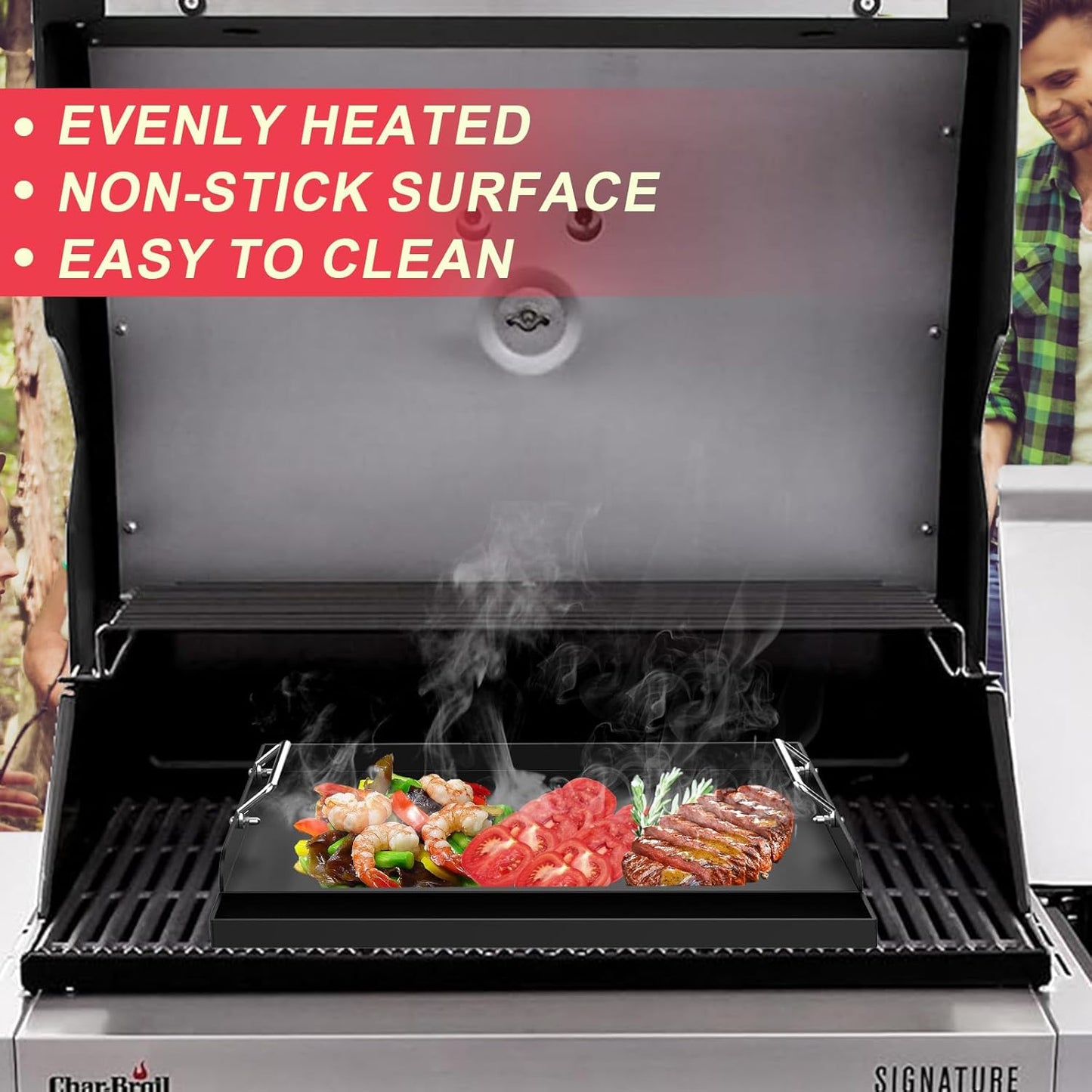 DcYourHome Universal 25" x 16" Stovetop Griddle for Gas Grill/Gas Stove, Nonstick Carbon Steel Large Griddle Pan for All Gas/Charcoal Grills Flat Top Plate, Plancha Para Cocinar, Stove Top Skillet Pan