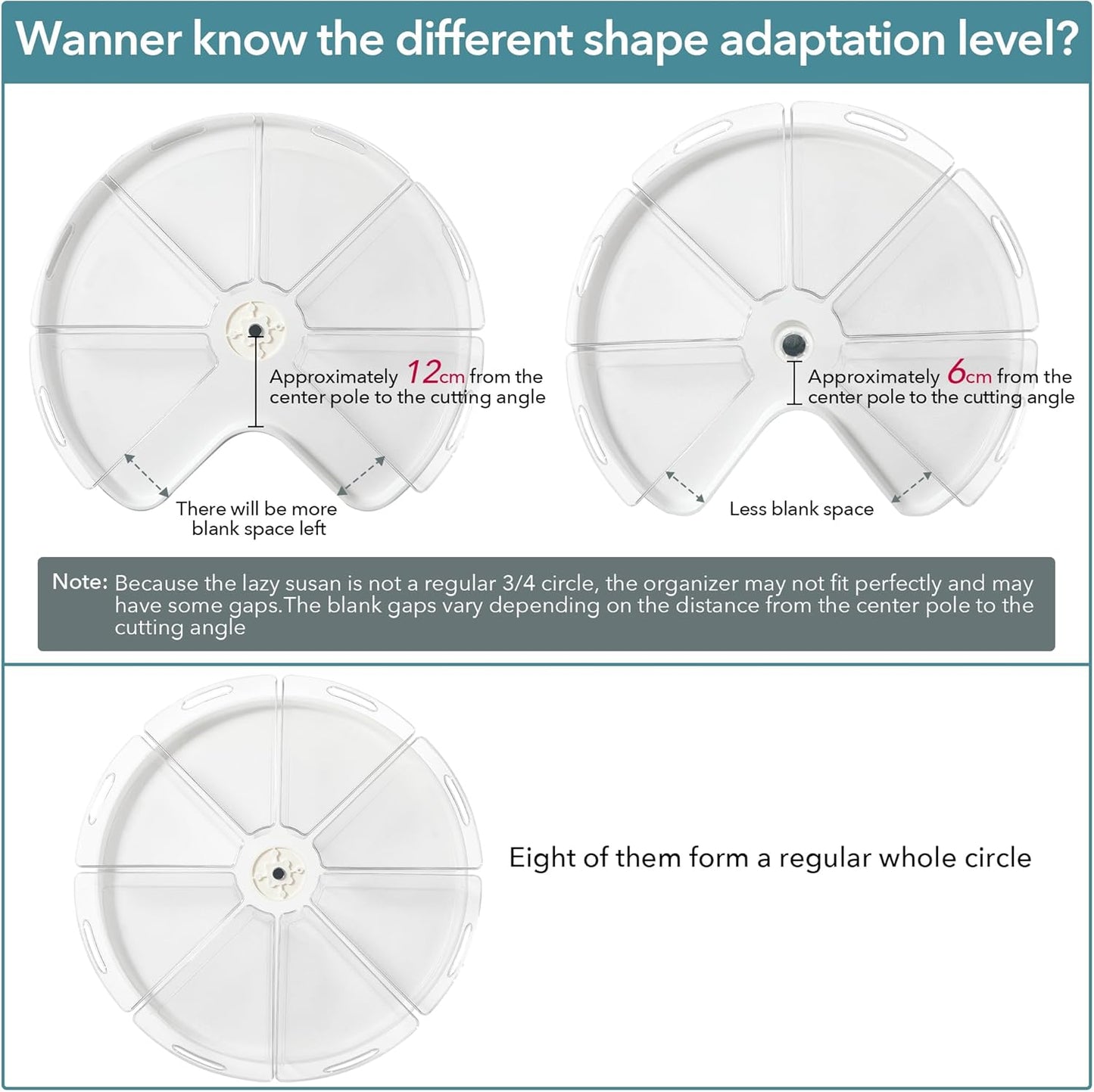 Oubonun Lazy Susan Organizers Set of 4, 10.2”x 9.4”x 4” Plastic Transparent Kitchen Cabinet Storage Bins with Handle, 4" Deep Container, 1/8 Wedge - Food Safe, without BPA