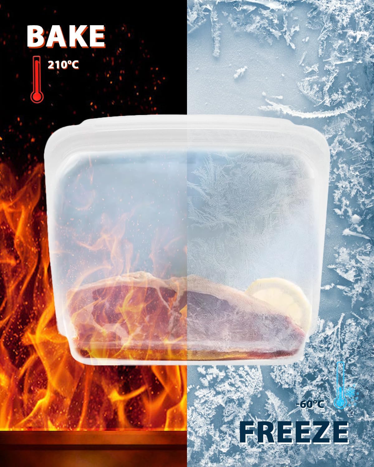 Reusable Silicone Storage Bag, 6 Packs Pocket, Snack, and Sandwich Bag, Endurables Seal-Top Silicone Bags for Food Storage, Freezer, Microwave, Oven, Dishwasher Safe (Clear & Rose Quartz)