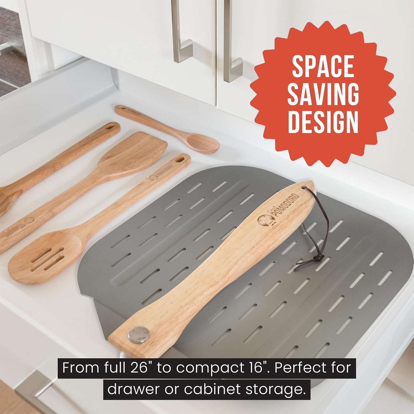 Chef Pomodoro Aluminum Metal Pizza Peel with Foldable Wood Handle for Easy Storage, Pizza Spatula, Gourmet Luxury Pizza Paddle for Baking Homemade Pizza Bread (16 inch)