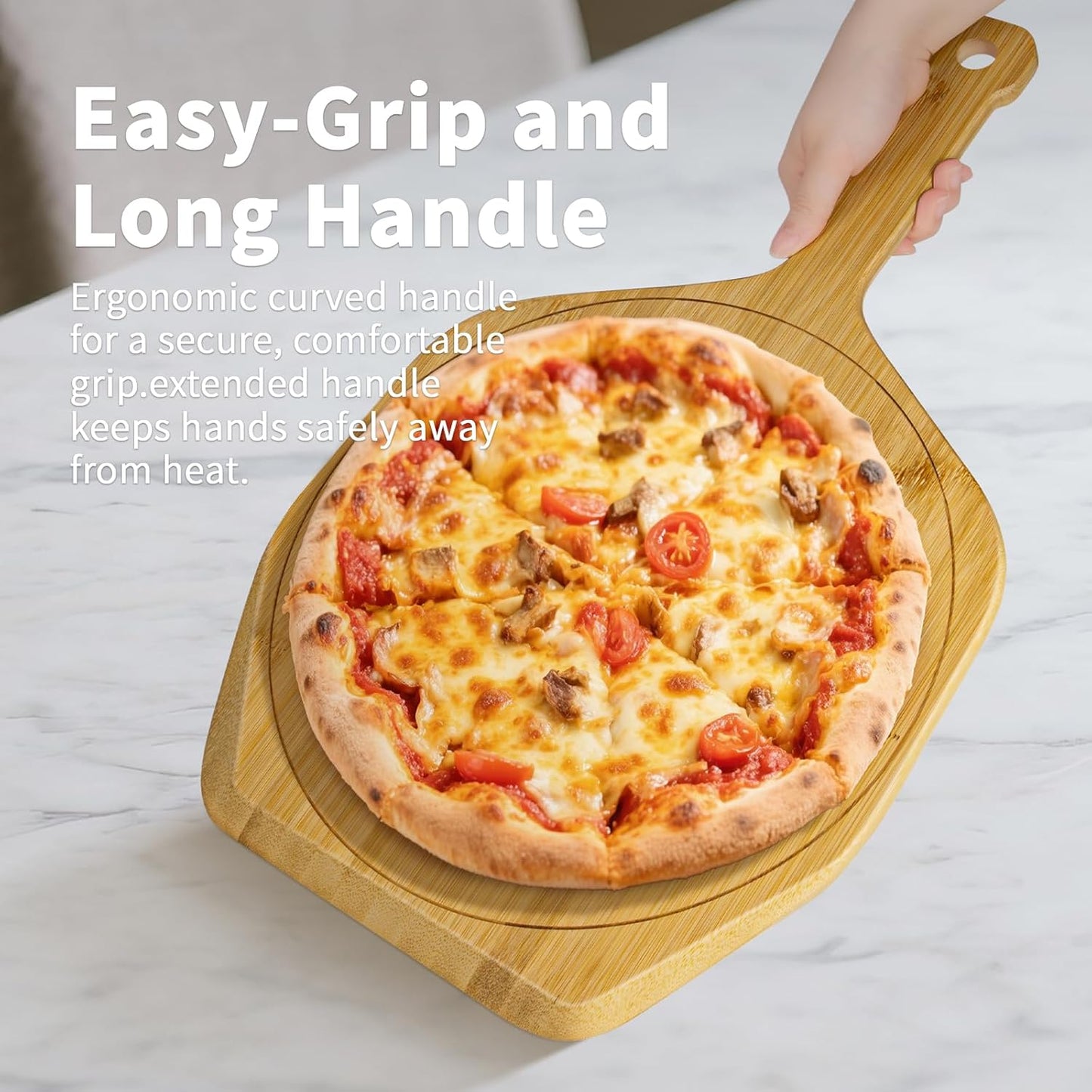 Luvan Pizza Peel,12in Natural Bamboo Wooden Pizza Paddle Spatula Pizza Peel Board Cutting Board for Oven,Baking Homemade Bread