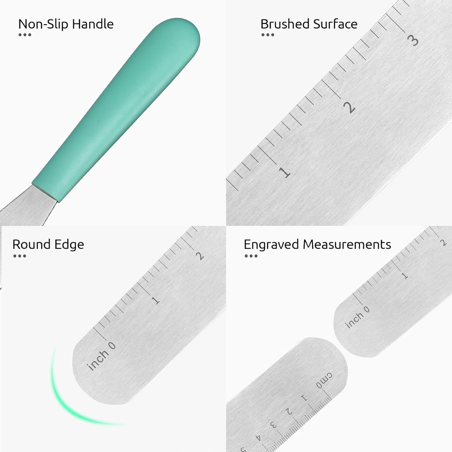 U-Taste Cake Icing Spatulas Set: Straight Decorating Frosting Knife with 6", 8", 10" Thinner Stainless Steel Blade, Flexible Smoothing Spreading Tools with Comfortable PP Handle for Cream (Aqua Sky)