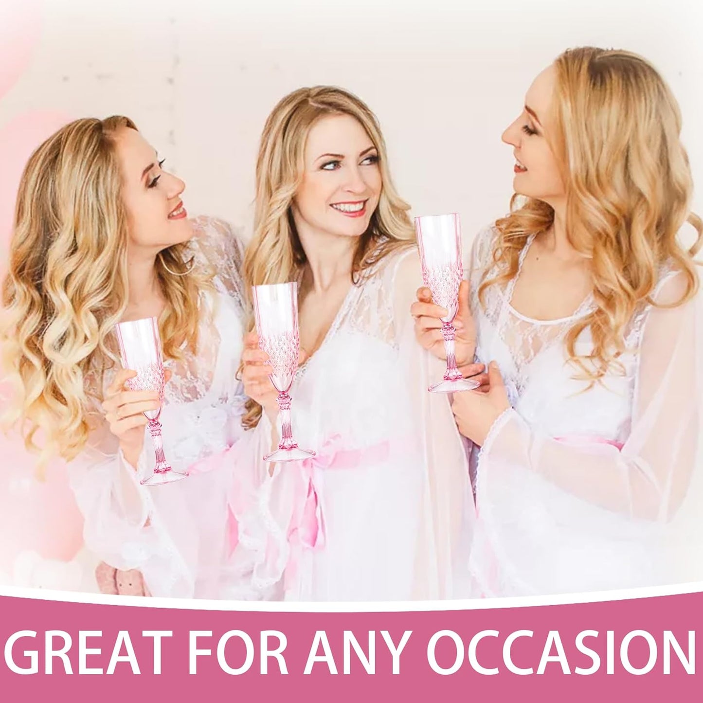 Plastic Champagne Flutes, 12PCS Pink Plastic Wine Glasses Goblets Reusable Champagne Flute for Weddings, Bachelor Parties, Toasting, and Events(12, Pink)