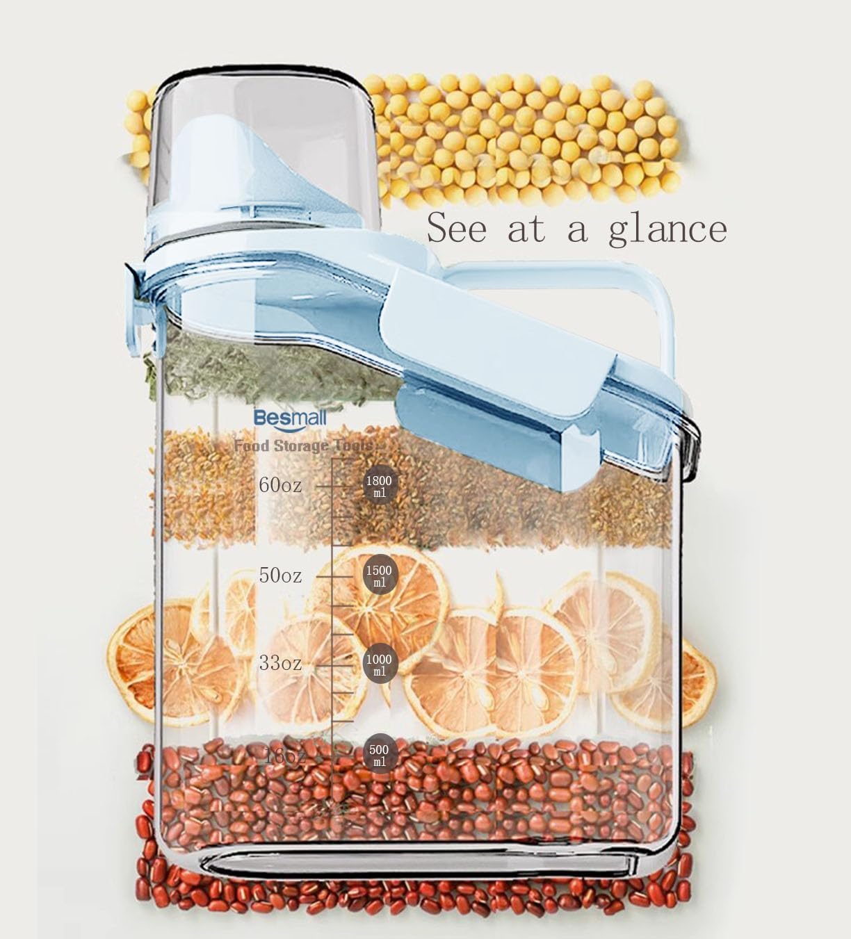 Cereal Containers Storage,2L Airtight Large Dry Food Storage Containers with Pouring Spout, Measuring Cup for Flour and Grain,BPA Free Plastic Dispenser