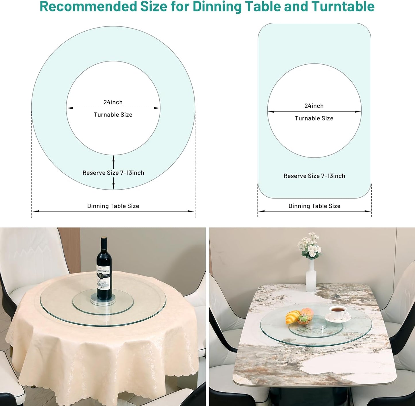 30-Inch Lazy Susan Turntable for Dining Table, Tempered Glass, 360° Rotation, Anti-Tip Design with 6 Rotating Wheels, Perfect for Parties, Weddings, and Family Dinners (30 inch)