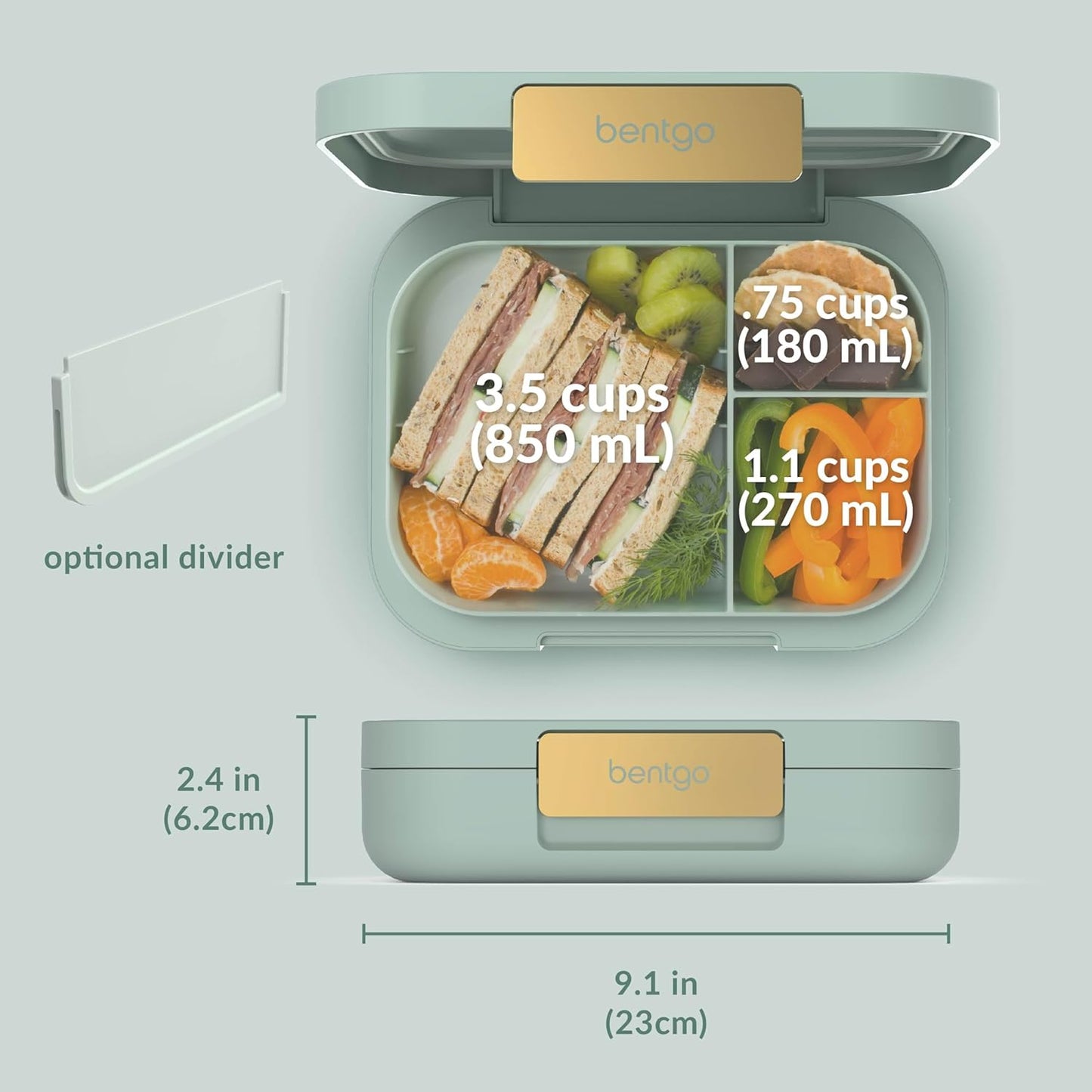 Bentgo Modern - Adult & Teen Bento Lunch Box; 3-4 Compartments, Leak-Resistant, 5.5 Cup Capacity/44 fl oz, Improved Locking Clips, Reusable, BPA-Free, Dishwasher/Microwave Safe Tray (Mint Green)