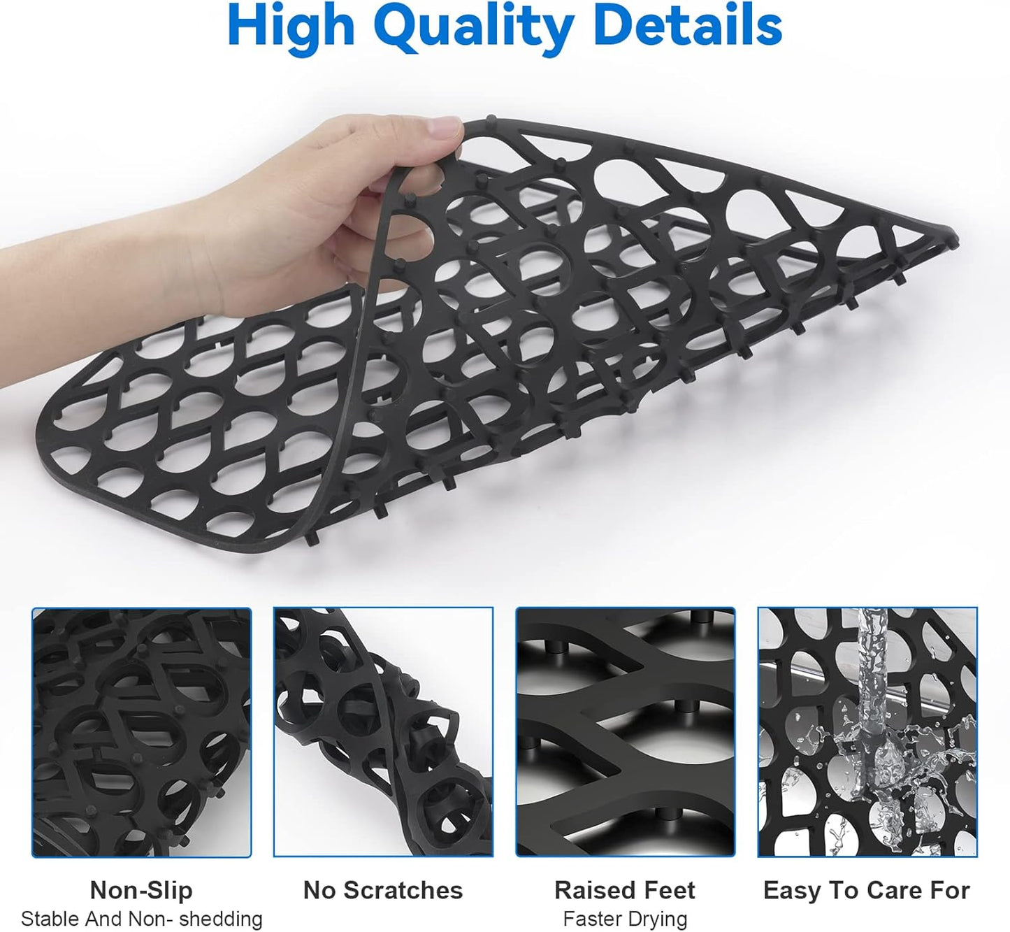 Kitchen Sink Mats,1Pcs TOOVEM 13.6"x11.6" Kitchen Sink Protector Grid for Bottom of Center Drain, Non-slip Heat Resistant Liner for Farmhouse Stainless Steel Porcelain Black