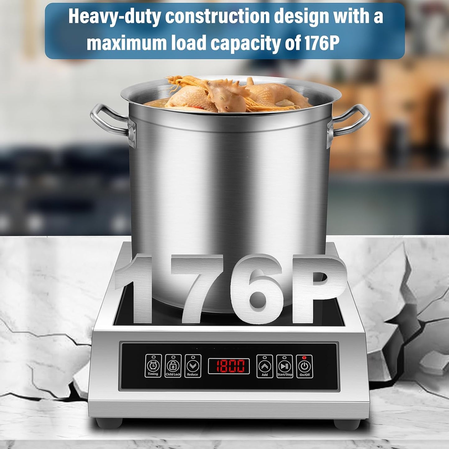 Professional Portable Induction Cooktop,1800 Watts 120V Commercial Range Countertop Burner, 1800 Watts Induction Burner with Sensor Touch and LCD Screen Low noise, timed