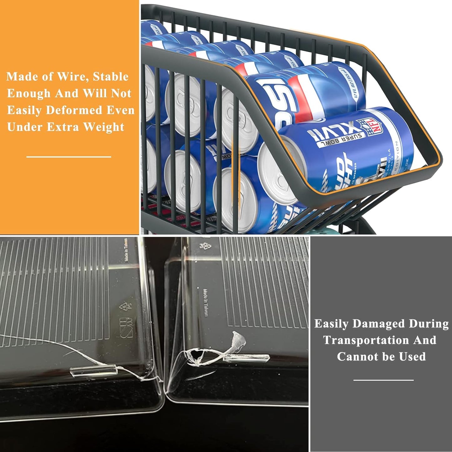 GILLAS 4 Pack Stackable Soda Can Organizer for Refrigerator, Can Holder Dispenser, Canned Food Storage Rack for Fridge, Kitchen, Countertops, Cabinets, Black