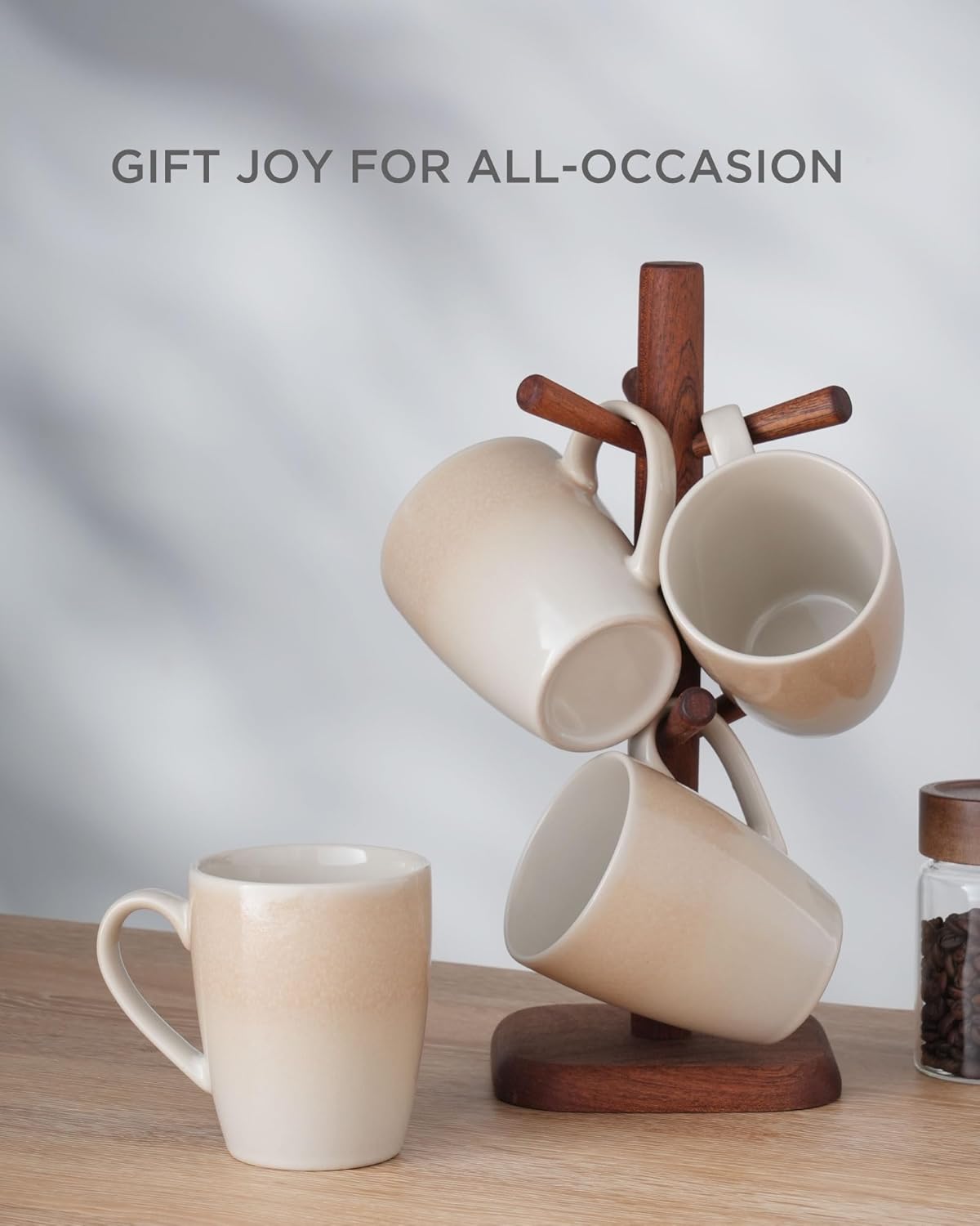 famiware Coffee Mugs Set,13 oz Mug Set of 4, Stoneware Cups for Latte, Hot Tea, Mocha, Cocoa, Cappuccino, Microwave and Dishwasher Safe, Glacier Series, Honey Beige