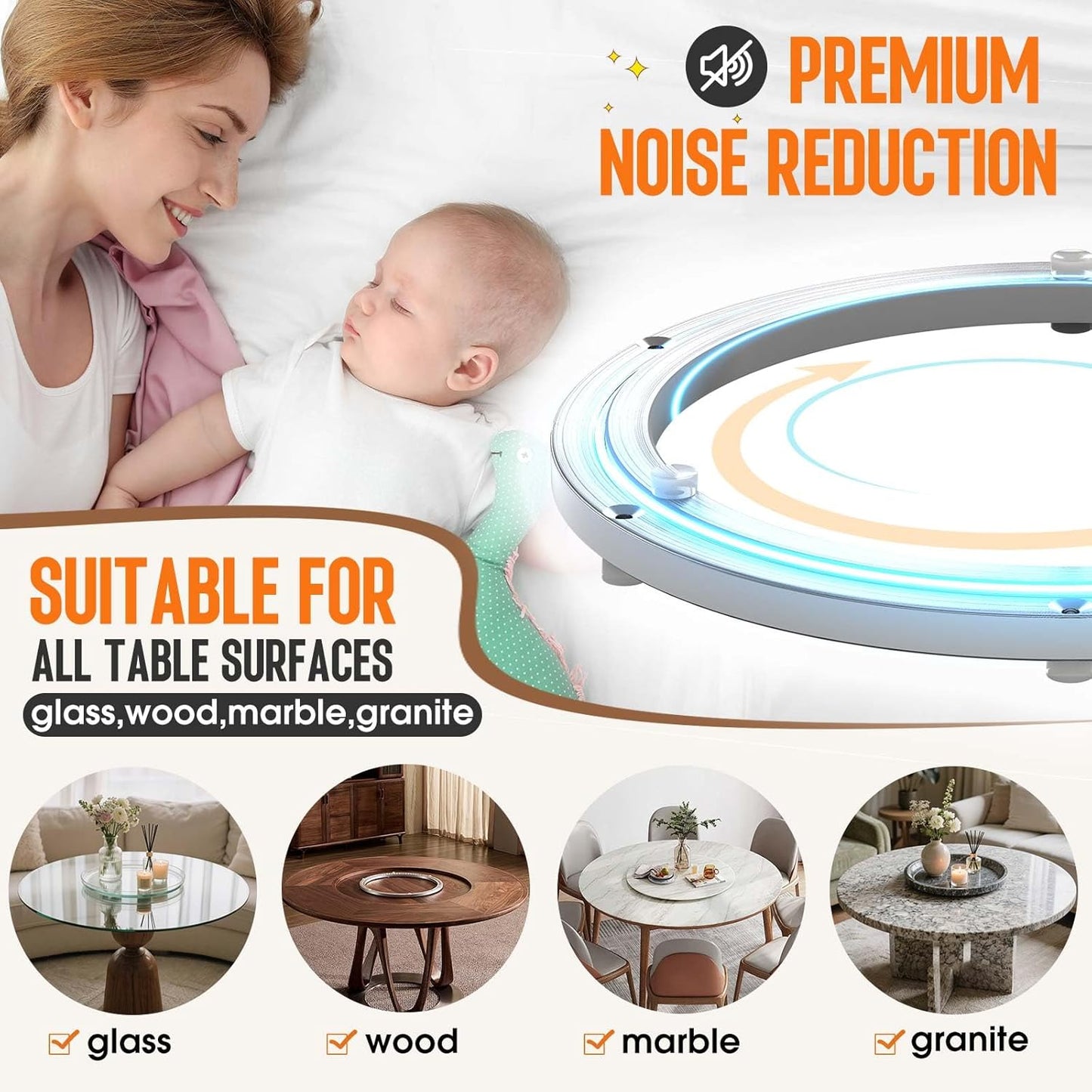 Pisman Aluminium Alloy Turntable Bearing, Heavy Duty Lazy Susan Rotating Bearing Turntable,Smooth Swivel Plate Hardware for Round Dining Table,DIY. Silent Rotating Base Only(14inch)