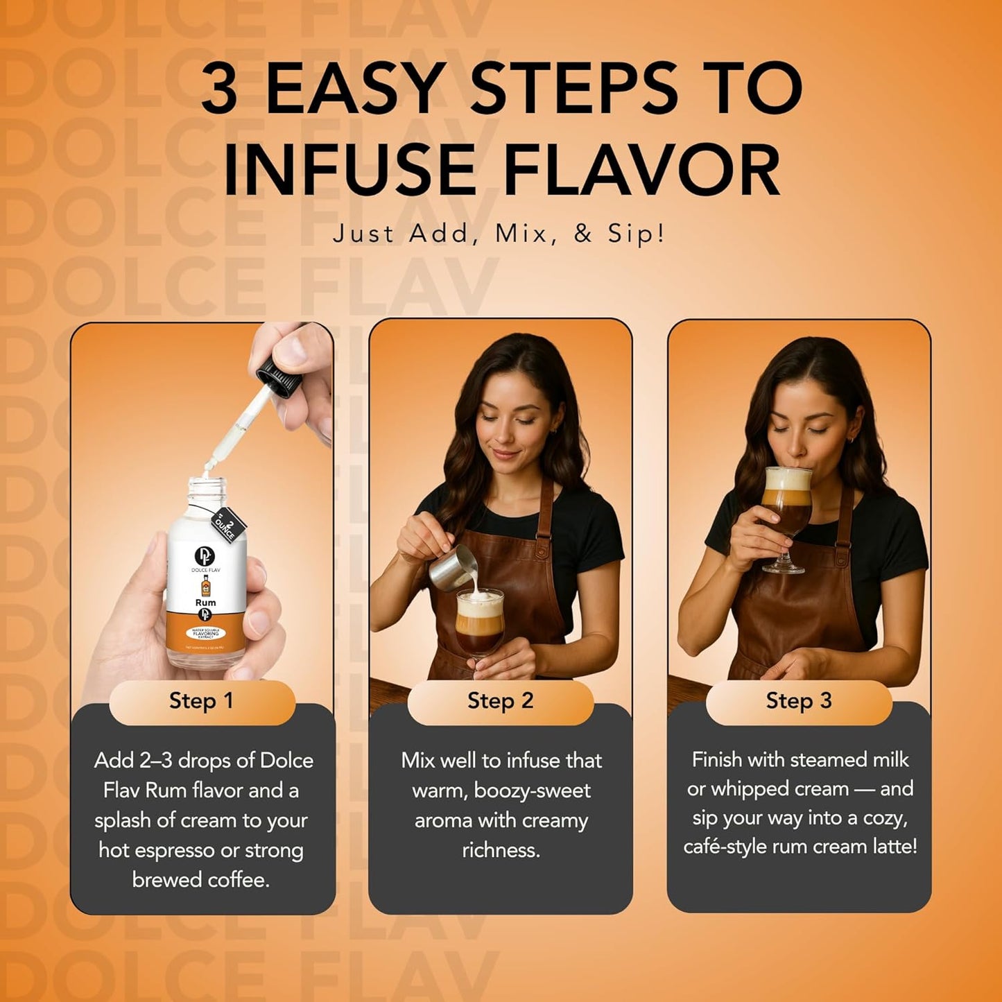 Dolce Flav Natural Rum Extract – 2 Ounce Water-Soluble Kosher, Sugar-Free, Concentrated Dark Rum Flavoring for Baking, Cocktails & Desserts, Includes Measured Dropper