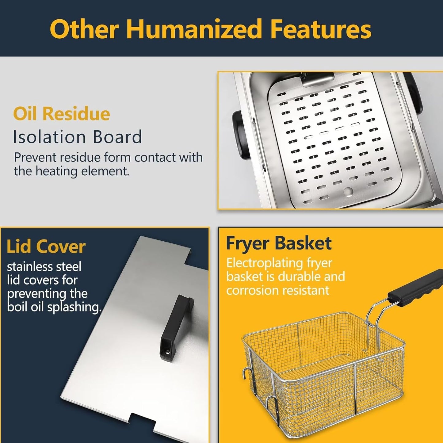 13.6QT Electric Deep Fryer with 6L(6.5QT)Frying Basket&Lid,1750W Stainless Steel Commercial Countertop Single Tank Oil Fryers with Temperature Control&Timer for Home Kitchen Restaurant