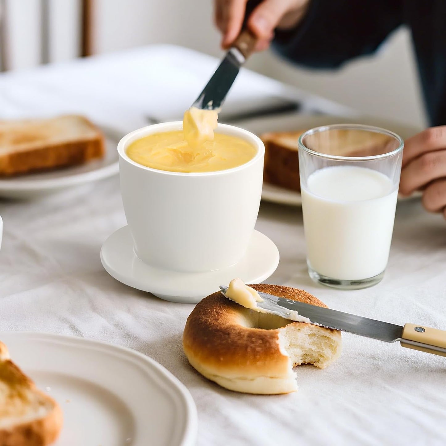 Large Butter Crock Bell for Counter with Water Line, Butter Keeper, Ceramic French Butter Dish Holder for Fresh Spreadable Soft Butter (White, 8 Ounce)