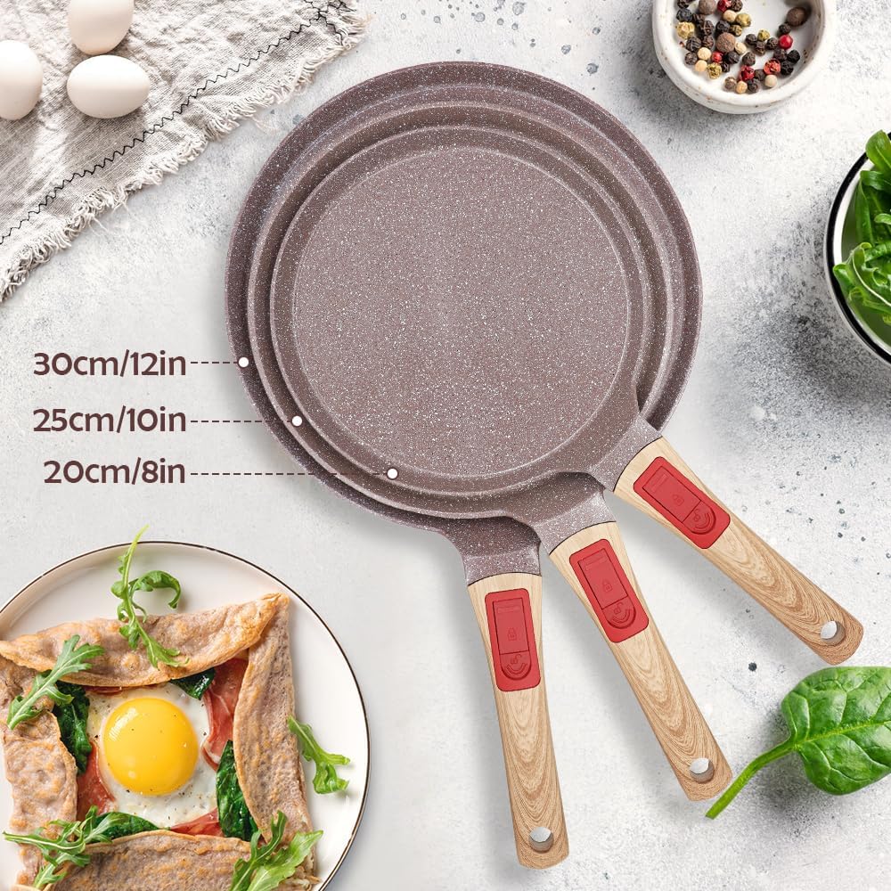 Ceramic Crepe Pan 10 Inch, Nonstick Dosa Pan Pancake Pan with Detachable Handle Round Griddle - Brown