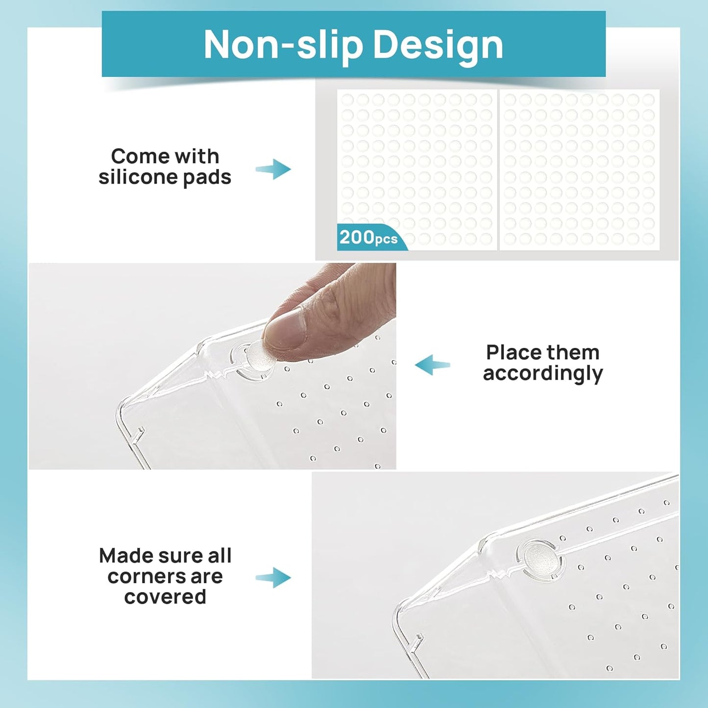 Vtopmart 44 PCS Clear Plastic Drawer Organizers Set, 4-Size Versatile Bathroom and Vanity Organizer Trays, Non-Slip Storage Containers for Makeup, Jewelries, Bedroom,Kitchen Utensils and Office