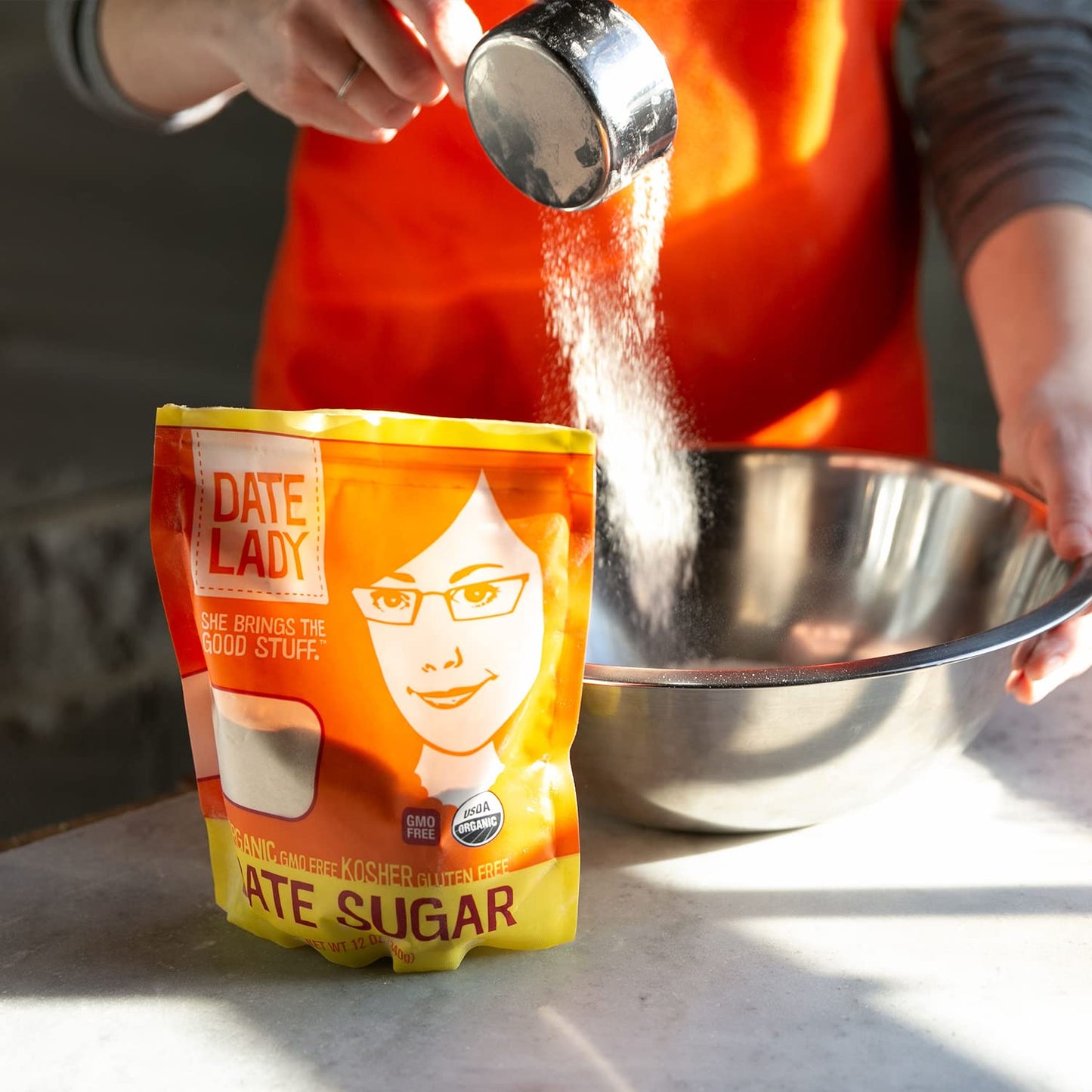 Date Lady Date Sugar, 1 lb, Organic | 100% Whole Food | Vegan, Paleo, Gluten-free & Kosher | Sugar Substitute and Alternative Sweetener for Baking | Will Not Dissolve in Your Coffee (2 Bags)