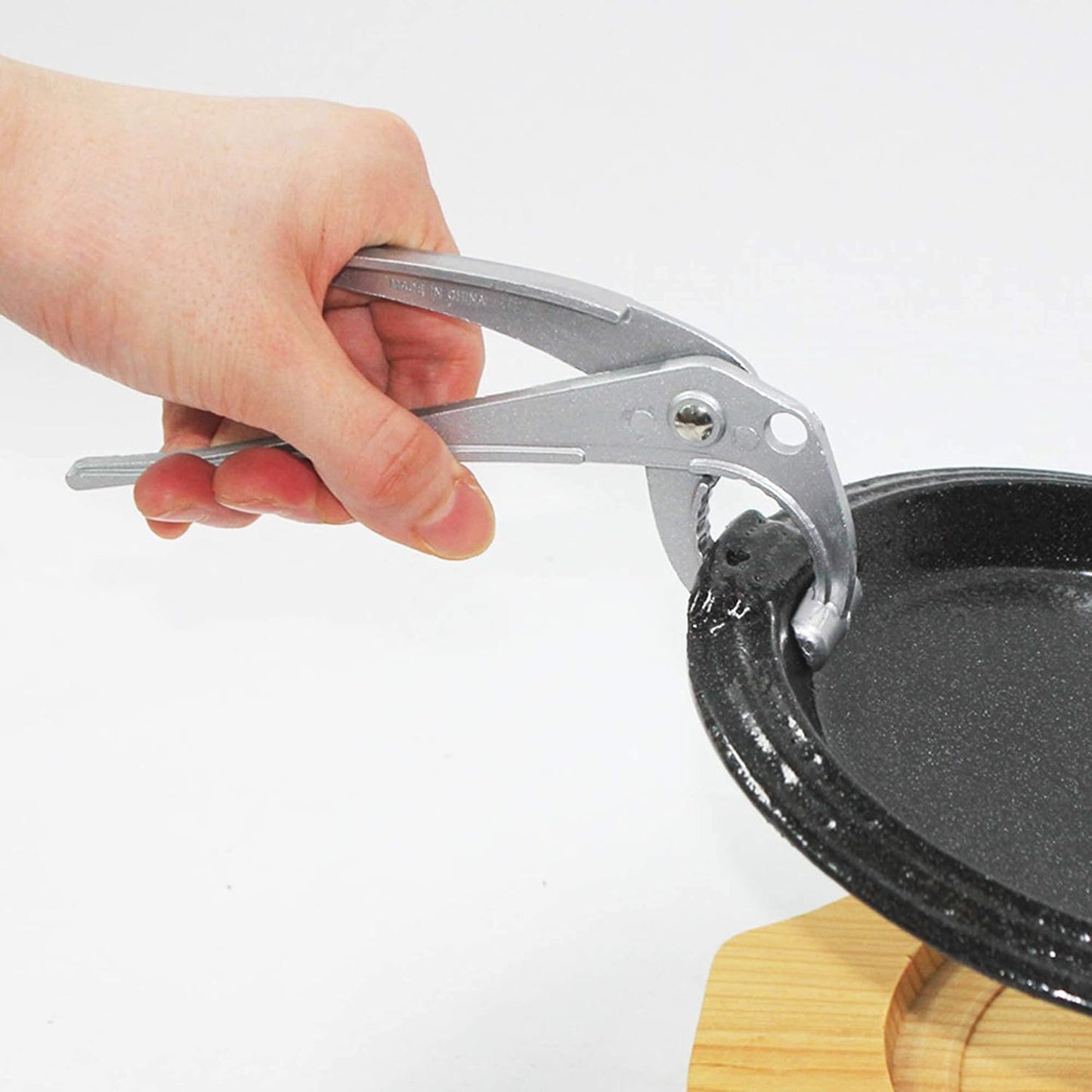 LENITH Aluminum Hot Pot Tongs Holder For Korean Stone Ceramic Bibimbap Bowl, Dolsot, Ddukbaegi, Sizzling Hot Pot (SILVER)