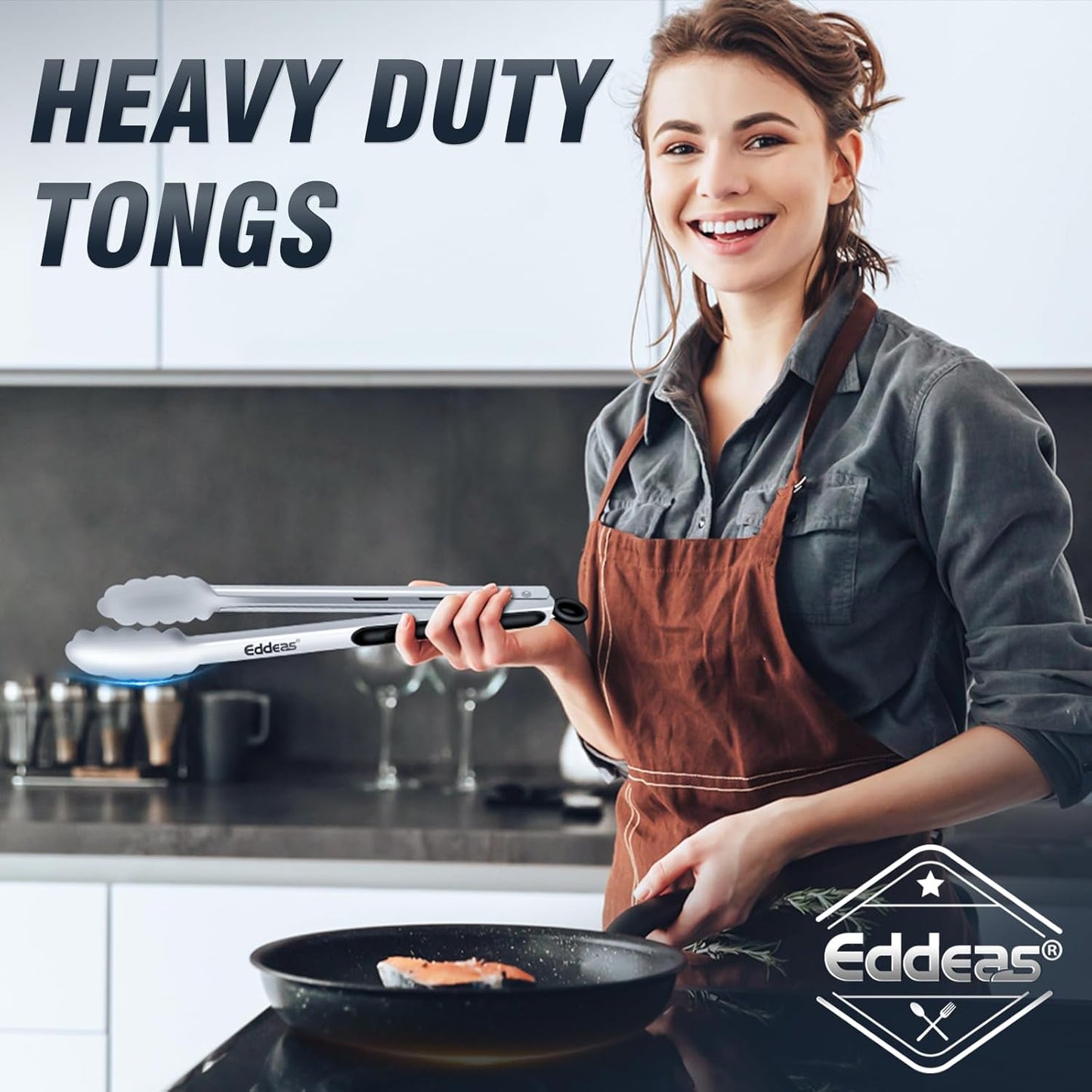 4 Pack Stainless Steel Locking Tongs - Heat Resistant 600 Degrees, 9" & 12" with Silicone Tips, Non-Slip Food Tongs, Heavy Duty, Non-Stick