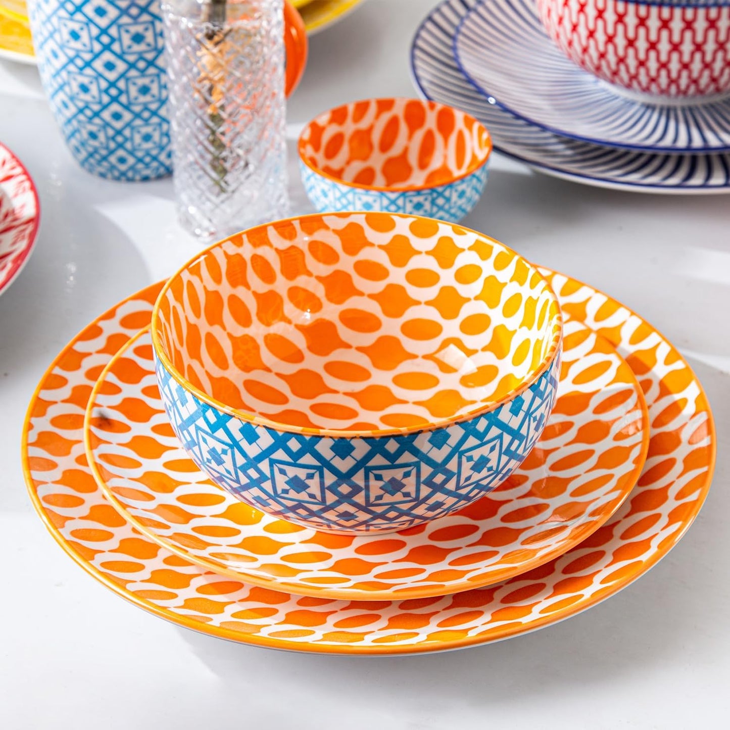 Ceramic Soup Bowls Set - 23 Oz Deep Cereal Bowl for kitchen - 6 Inch Porcelain Salad Bowl for Pasta, Dessert, Ramen - Microwave Dishwasher Safe - Set of 6 - Assorted Colors