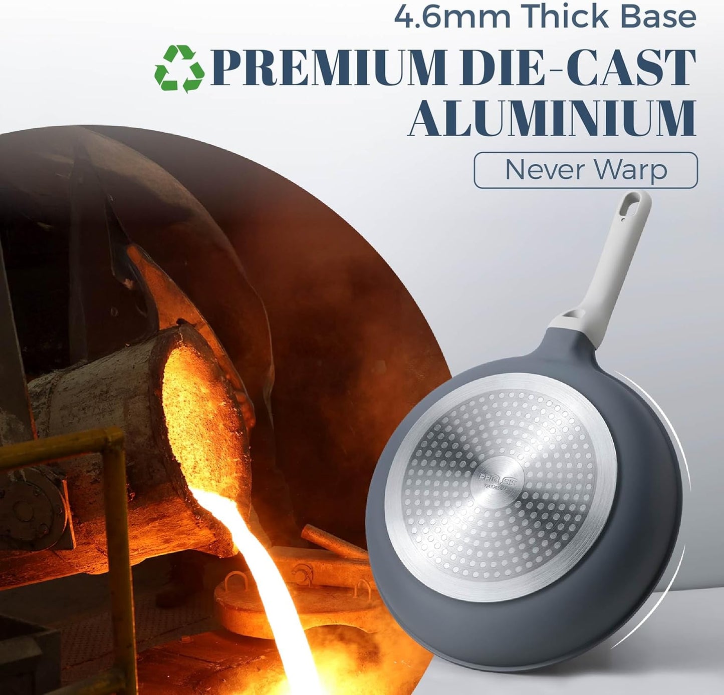 Ceramic Nonstick Deep Saute Pan with Lid, 10 Inch/3.2 QT Non Toxic Pans with Double Pour Spout, Helper Handle and Lid, Metal Utennsil Safe, Dishwasher Safe, (Gray)