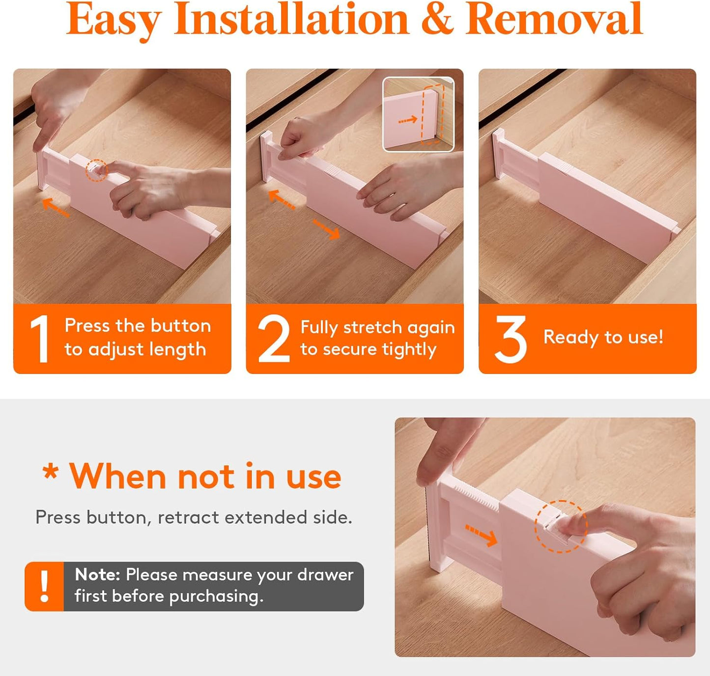 Lifewit 9 Pack Drawer Dividers 4" High, 11-17" Adjustable Drawer Organizers for Clothes, Expandable Dresser Separators in Bedroom/Bathroom/Kitchen/Fridge/Office Organization and Storage, Pink