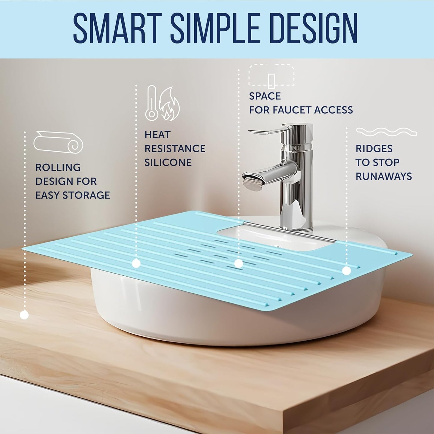 Maplefield Camper RV Sink Cover Silicone Topper - Light Blue, 22 x 2 x 2 in - Heat Resistant to 400°F - Foldable Travel Bathroom Counter Space Saver & Makeup Mat