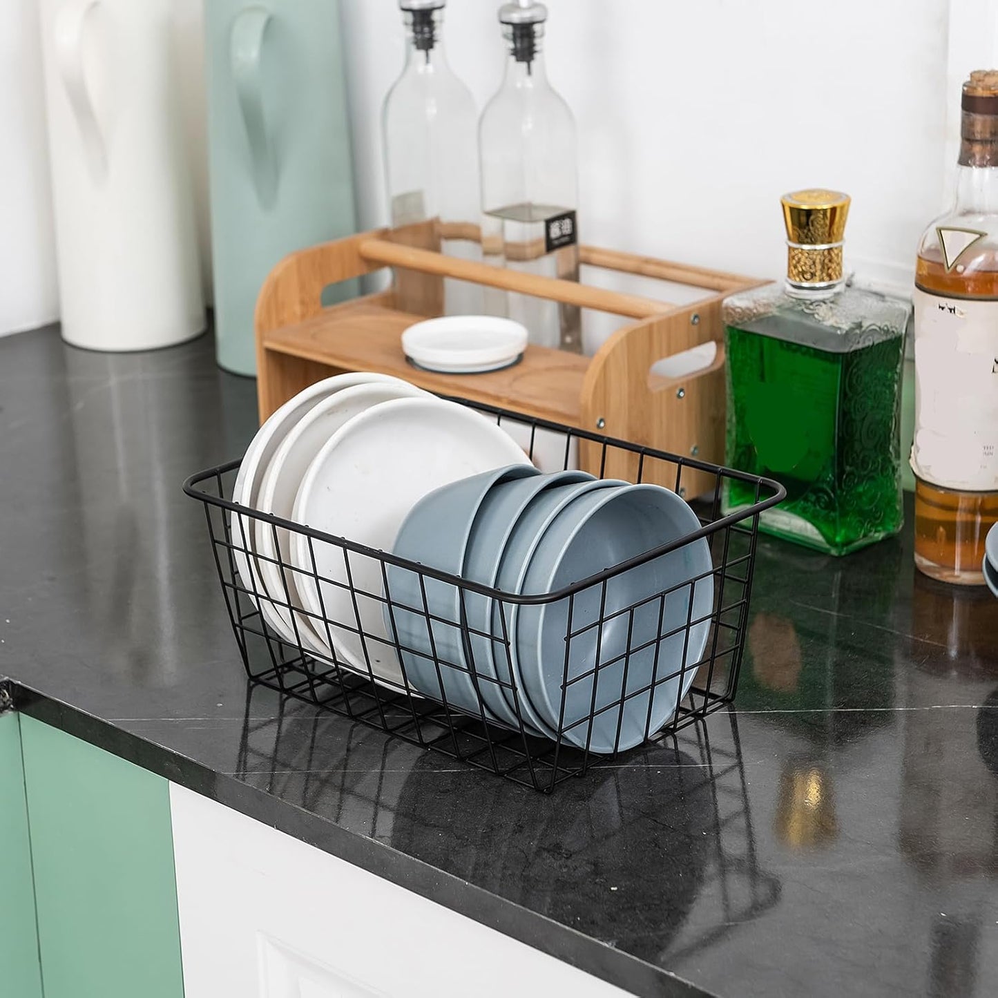 Wire Kitchen Storage Basket 5 Packs,Perfect Pantry Organization Accessories Baskets,Laundry Basket,Countertop Organization,Suitable for Kitchen,bathroom,bedroom,Tabletop,Stackable,Chrome