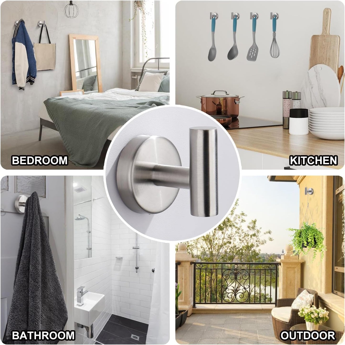 Towel Hook for Bathroom,Screw Mount Heavy Duty Wall Hooks, Stainless Steel Coat Robe Clothes Hook for Bathroom Kitchen Garage Hotel, 2 Packs Wall Mount Towel Holder, Brushed Silver