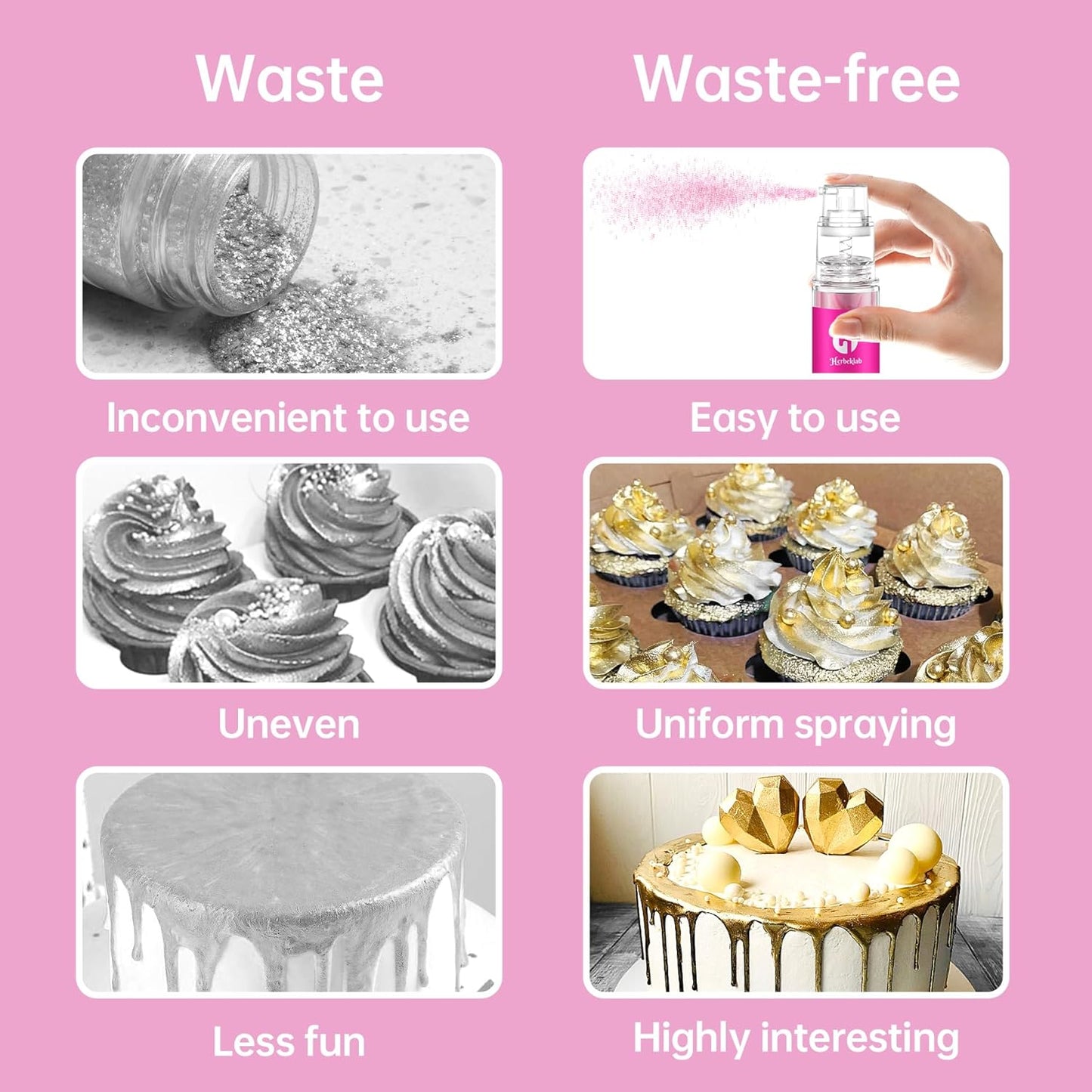 Pink Edible Glitter Spray - 10g Edible Pink Glitter for Cakes Food Grade Shimmer Powder Cake Sprinkles for Cookie Decorating Chocolate Strawberry