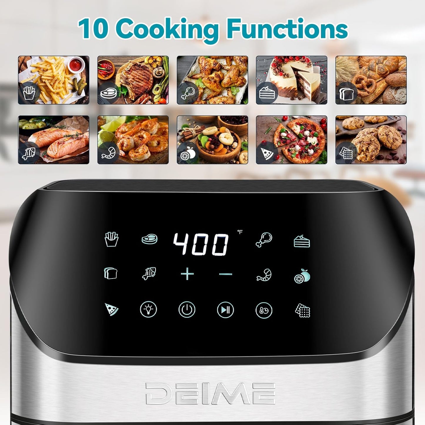 DEIME Air Fryer 6.5 QT Oilless Oven Large AirFryer Healthy Cooker with 10 1-Touch Preset, Visible Cooking Window, Non-Stick Basket & Dishwasher Safe