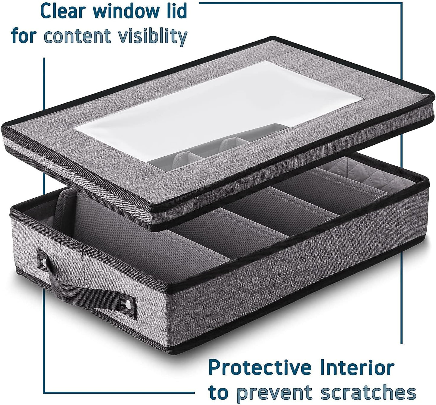 Flatware & Utensil Storage, Durable Silverware Storage Box with Padded Dividers, 5 Compartment Flatware Storage Case, Silverware Case with Handles, Protects and Organizes Cutlery, Grey