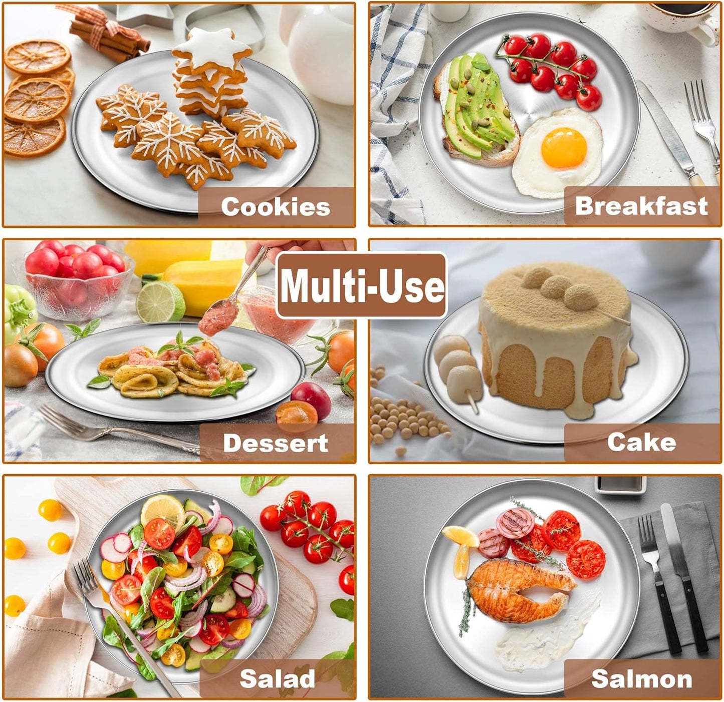 TeamFar Pizza Pan, 9 Inch Stainless Steel Pizza Trays, Small Round Pizza Plate for Toaster Oven Kitchen Home Baking Cooking Serving, Healthy & Sturdy, Easy Clean &Dishwasher Safe, Set of 6