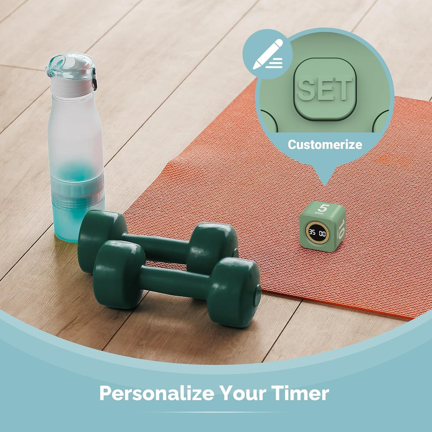 KADAMS Pomodoro Cube Timer Productivity Visual Timer - 5/10/25/50 Min Rotating Countdown (Green)