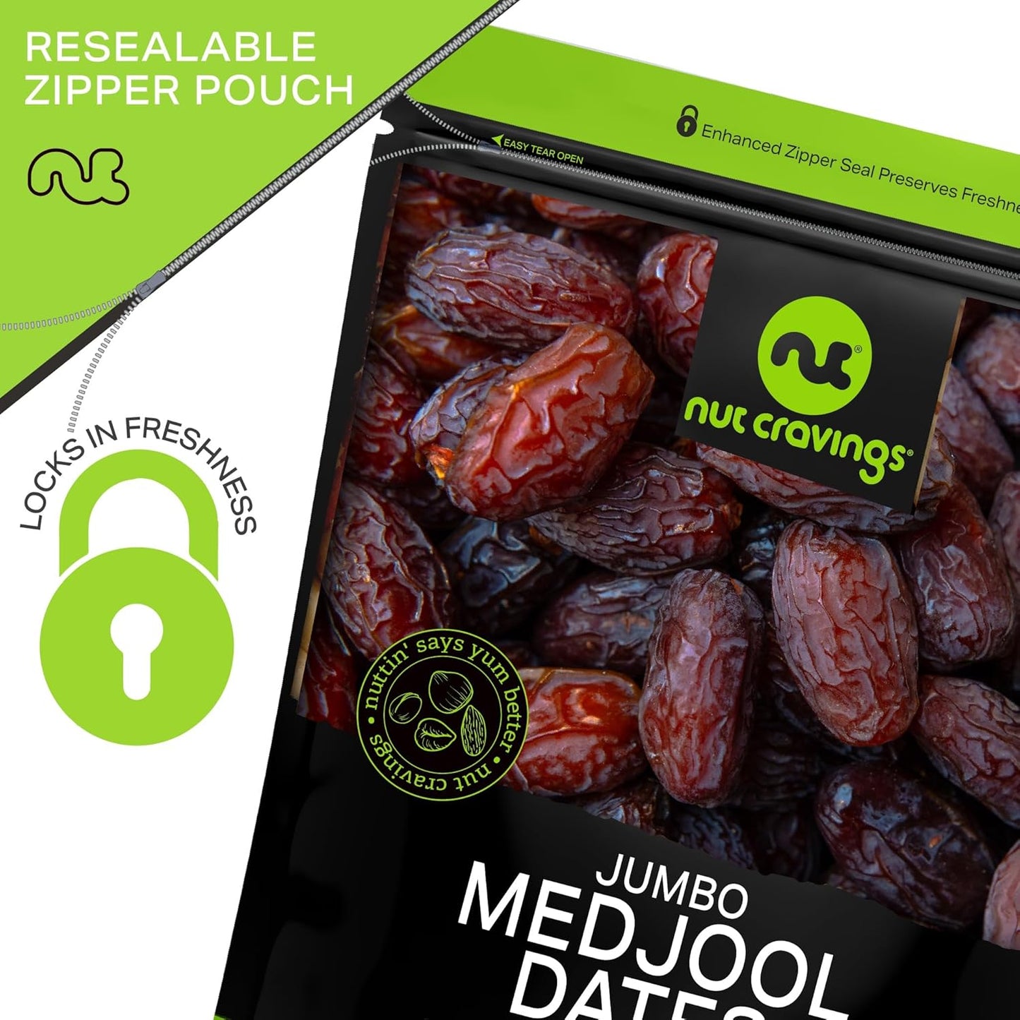 NUT CRAVINGS - Sun Dried Jumbo Medjool Dates, No Sugar Added (80oz, 5 LB) Bulk Dry Fruits Packed Fresh in Resealable Bag - Sweet Healthy Snack, Naturally Grown, Vegan, Kosher