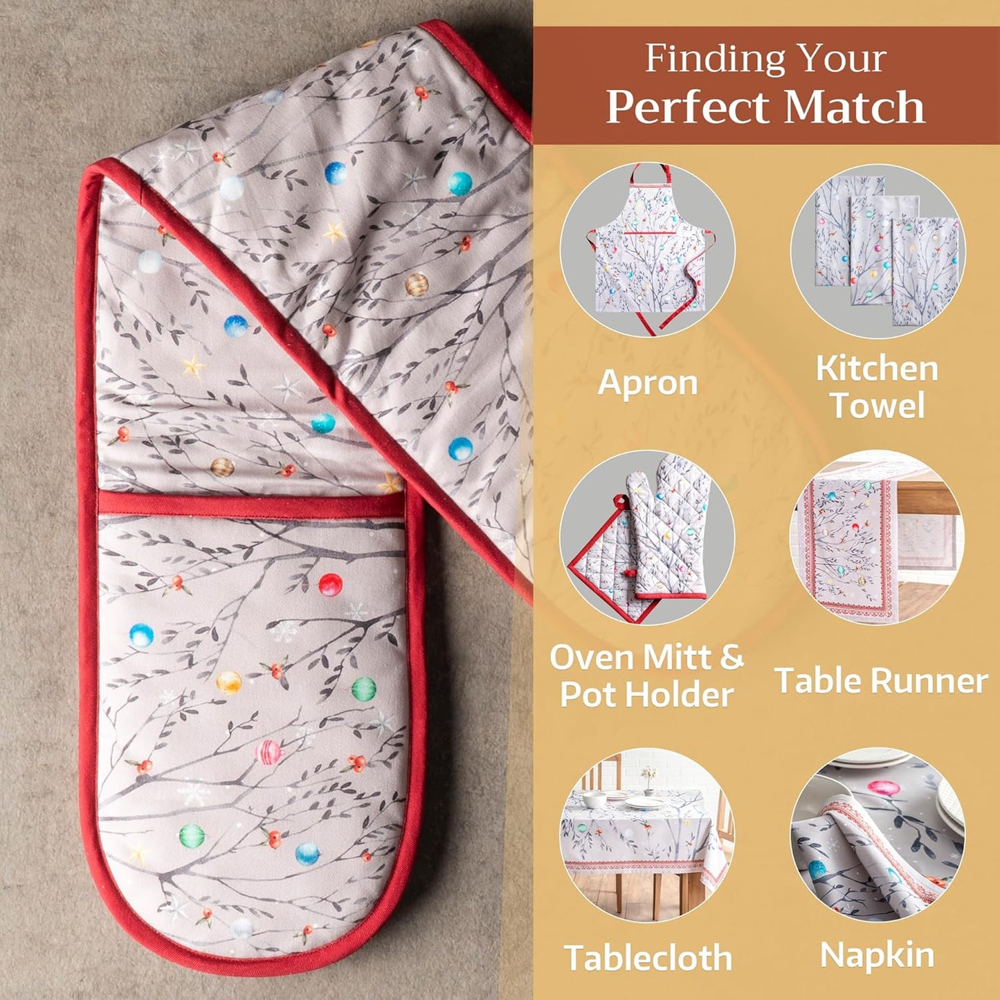 Maison d' Hermine Double Oven Mitt 100% Cotton Heat Resistant Cooking Gloves with Loop, Baking Barbeque, Handling Hot Pan, Fairy Christmas - Thanksgiving/Christmas (7 Inch x 35 Inch)