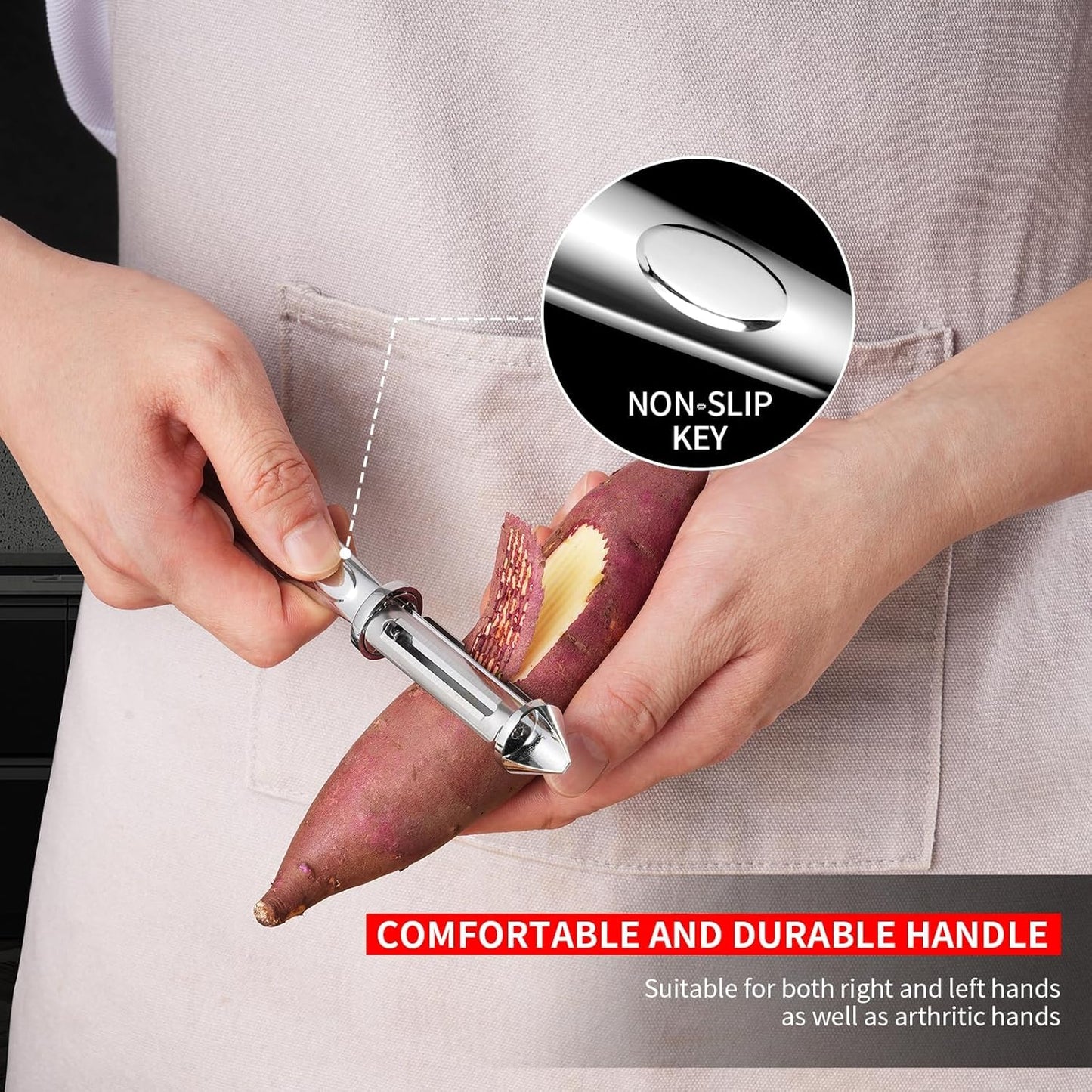 MAD SHARK Vegetable Peeler for Kitchen, Potato Peeler, Fruit Carrot Veggie Peelers, Design with Ergonomic Non-Slip Handle, I-Shaped Stainless Steel Serrated(Flat/Serrated Blade 2 in 1)