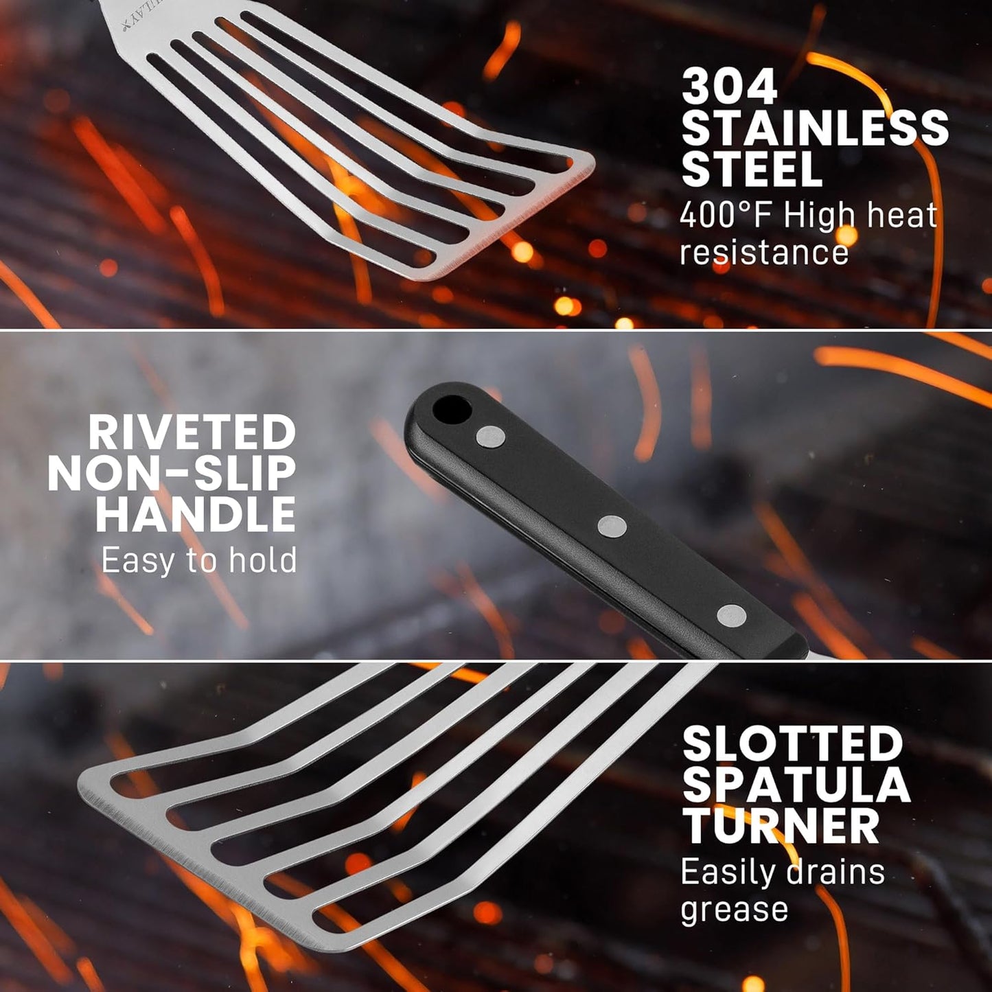 Zulay Kitchen Fish Spatula Stainless Steel - Spatulas for Non-Stick Cookware - Slotted Stainless Spatula - Easy to Clean Turner 12.4