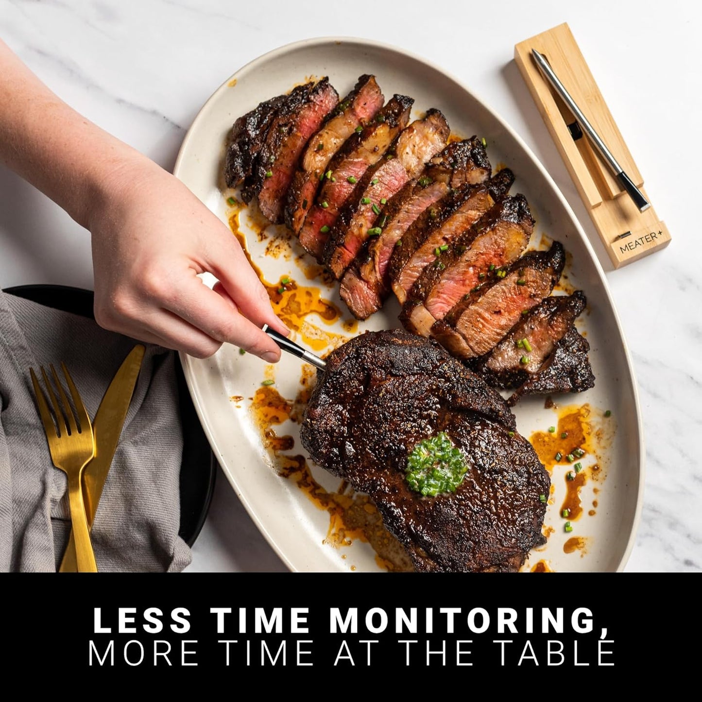 MEATER Plus: Smart Bluetooth Wireless Meat Thermomter Digital | Limited Edition King of The Grill Engraved | Brown Sugar Color | Perfect for Steak, Chicken, Turkey, & More | Delicous Recipes in App
