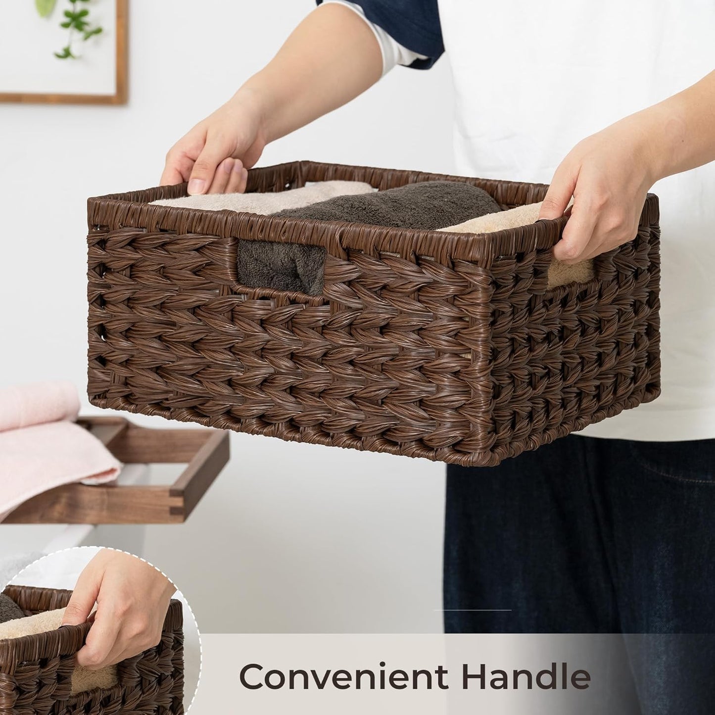 GRANNY SAYS Wicker Storage Baskets for Shelves, Waterproof Wicker Baskets for Organizing, Woven Basket for Shelves, Decorative Basket for Pantry, Brown