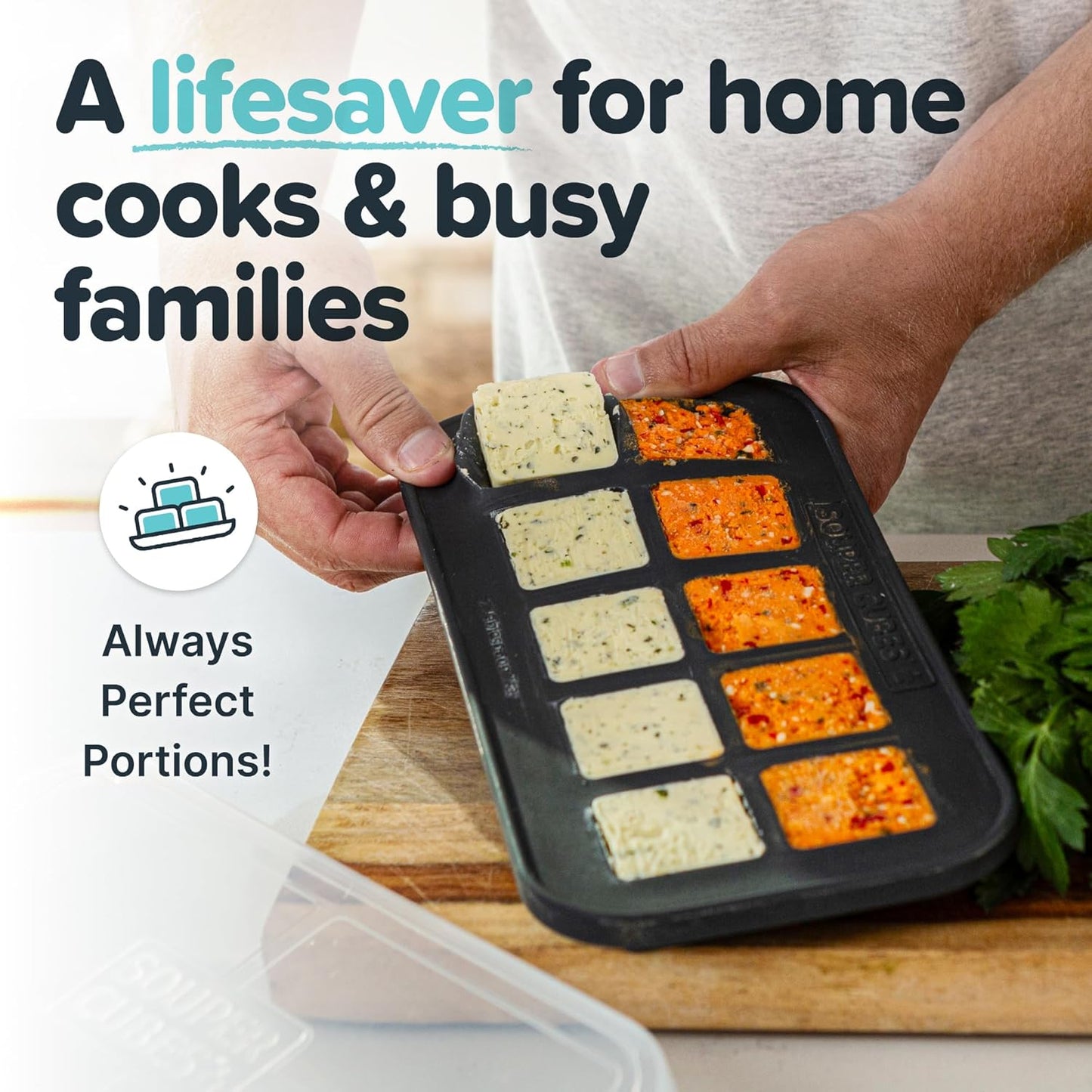 Souper Cubes 2 Tbsp. Silicone Freezer Molds - Perfect for Storing Garlic, Herbs, Ginger, Pesto, Tomato Paste, Lemon Juice, Purees and More - Silicone Baby Food Freezer Tray - Charcoal – 2-Pack