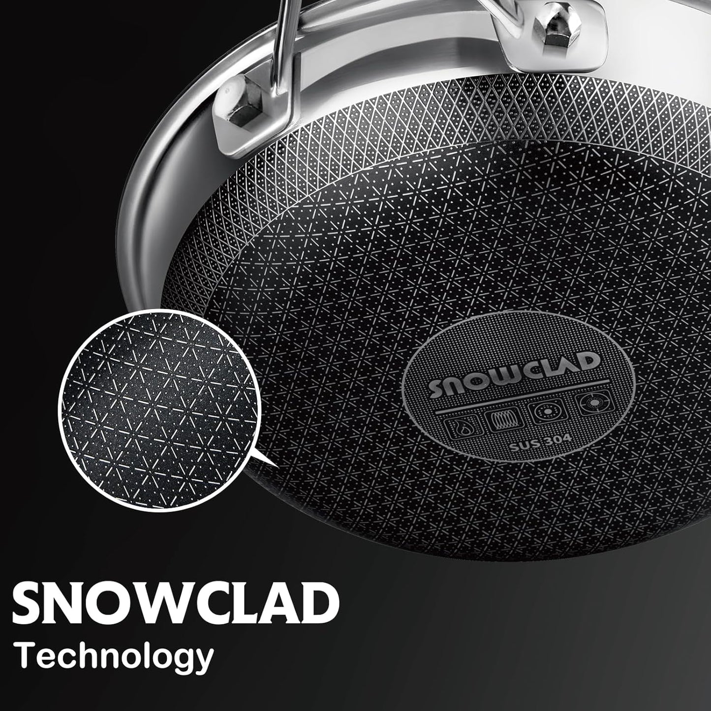 SNOWCLAD Pots and Pans Set Non Stick, 14 Pcs Hybrid Stainless Steel Cookware Sets, Non Stick Frying Pans, Saucepans, Saute Pan & Stock Pot, PFOA Free Kitchen Skillet,Induction Compatible