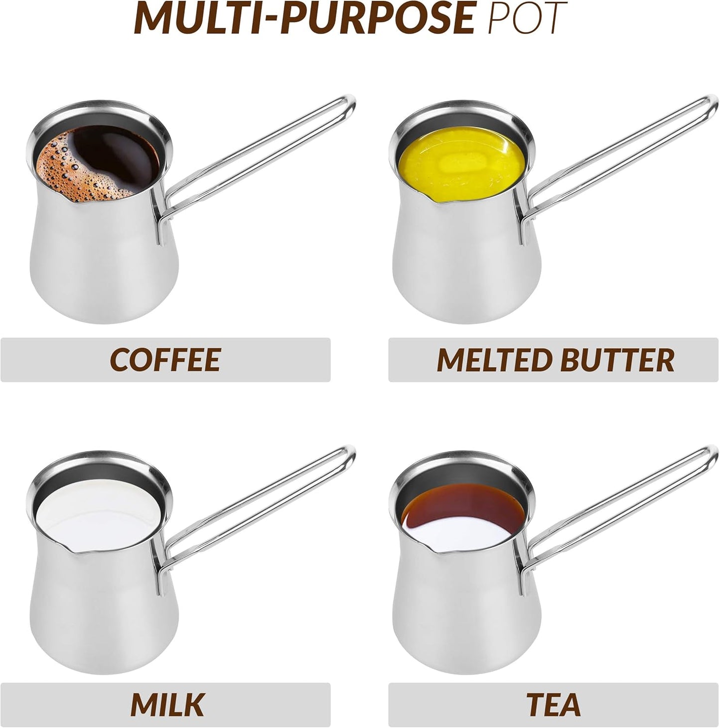 Quality Turkish Coffee Pot - Turkish Coffee Maker, Chai Pot, Arabic Coffee Pot, Briki Greek Coffee Pot, Greek Briki, Turkish Coffee Cezve, Turkish Coffee Pot Ibrik (15oz)